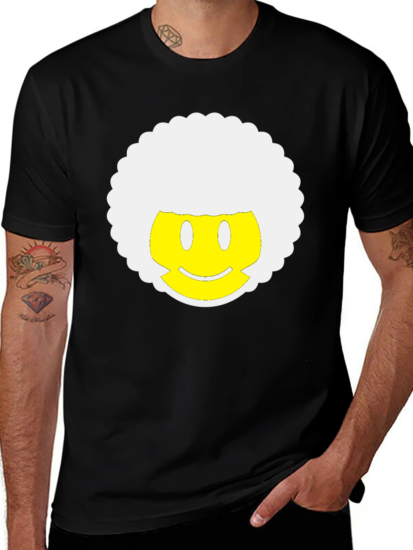 Variant 14 of Retro Afro Smiley Face Black T-Shirt