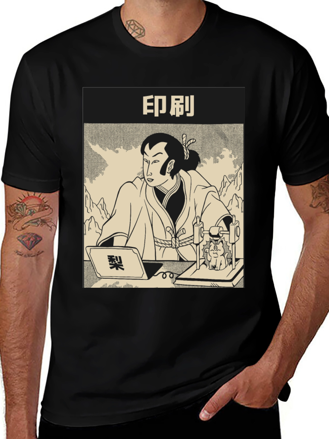 Variant 18 of Samurai Cat Print Black T-Shirt