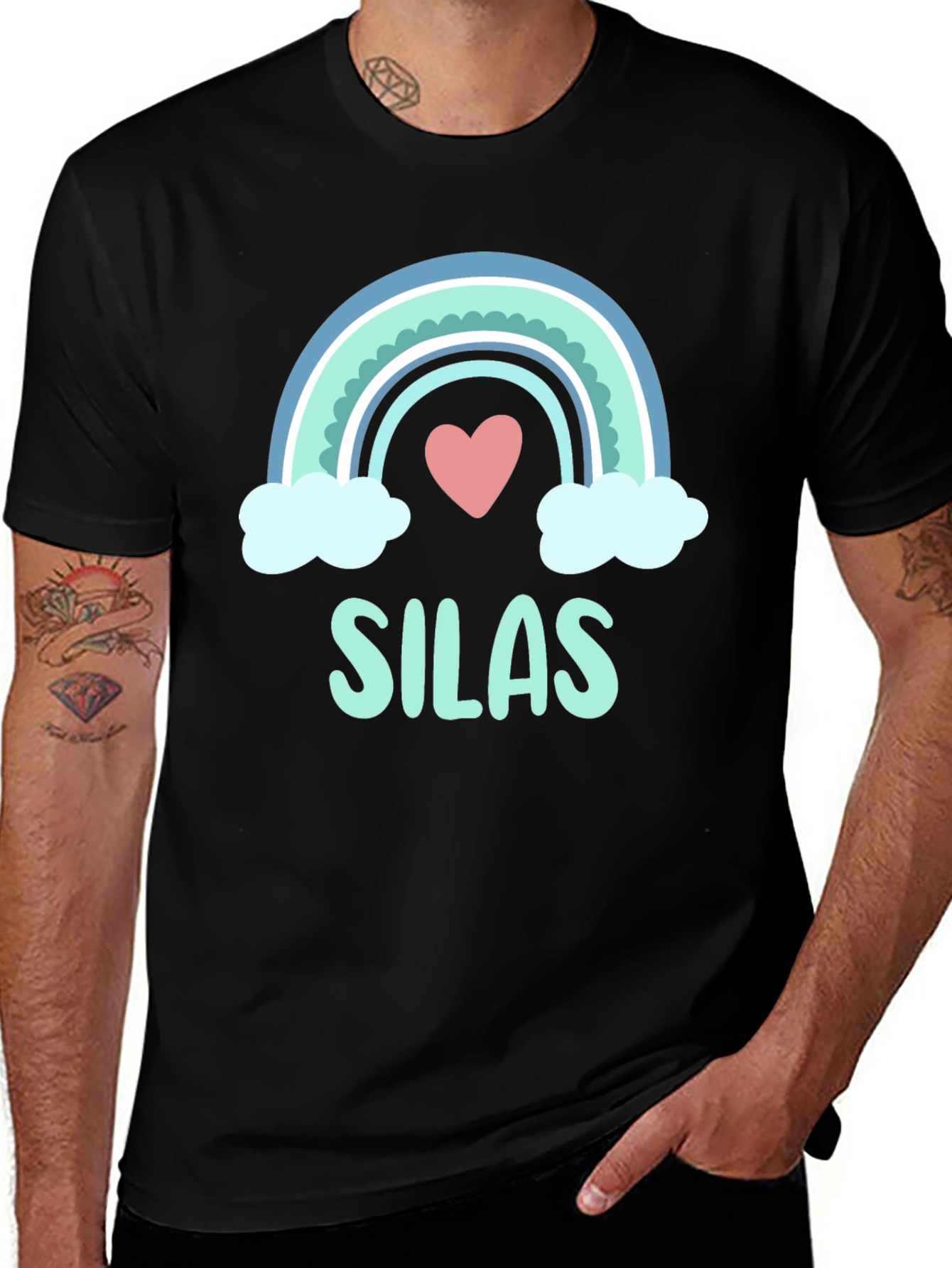 Variant 15 of Personalized Silas Rainbow Heart T-Shirt