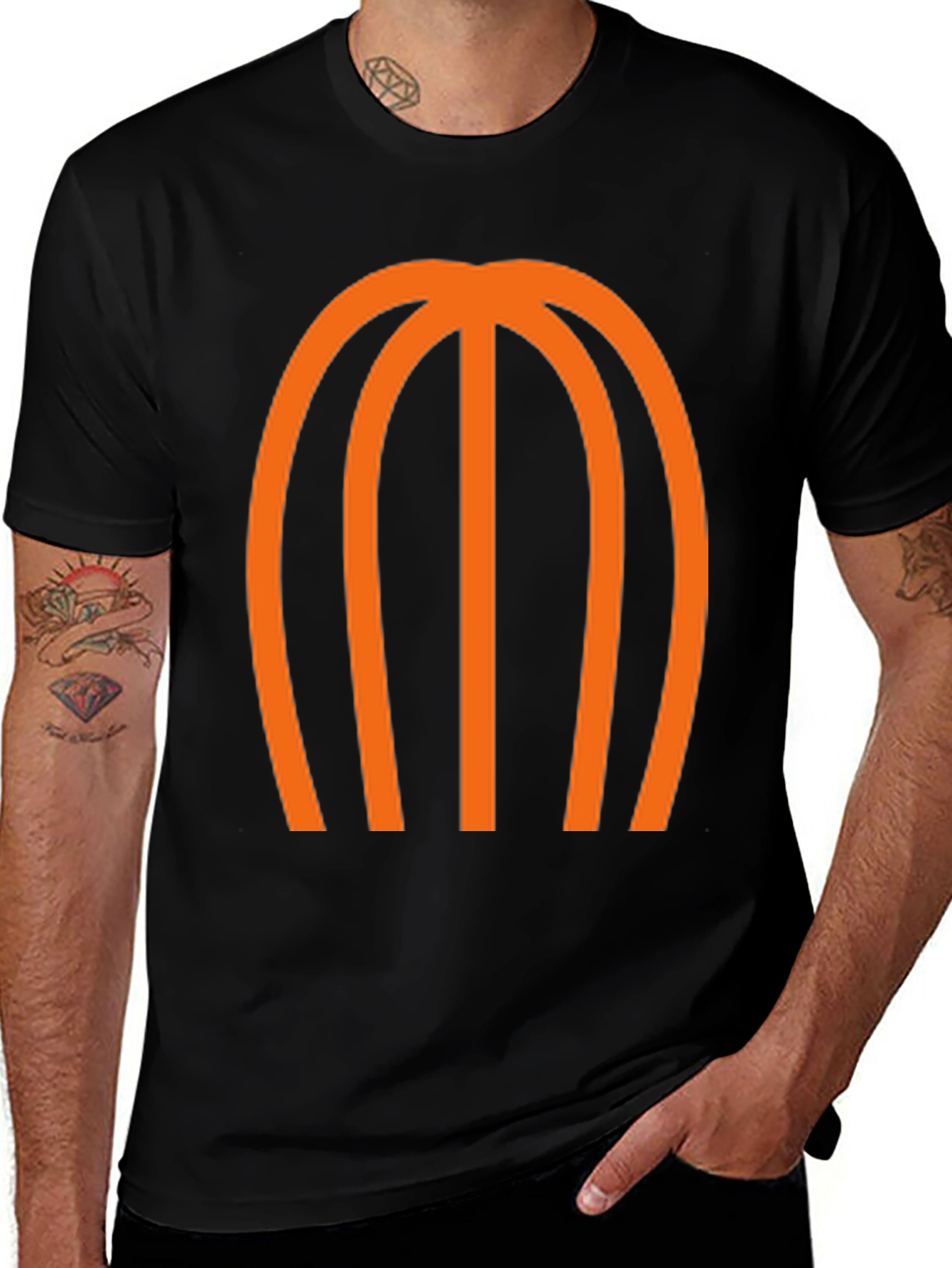 Variant 8 of Minimalist Orange Graphic Black T-Shirt
