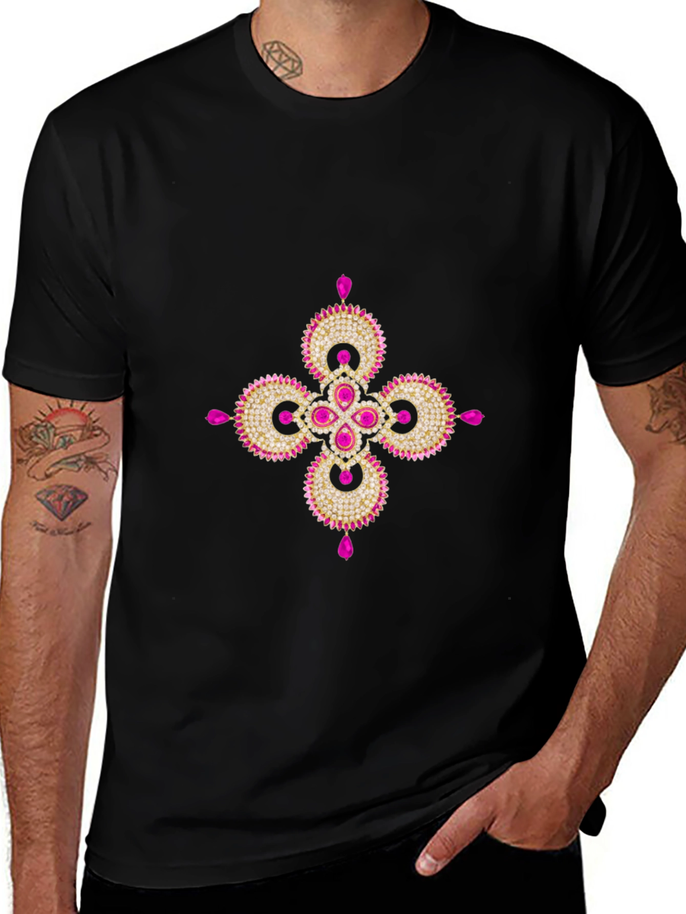Variant 25 of Black Tee with Embellished Floral Design