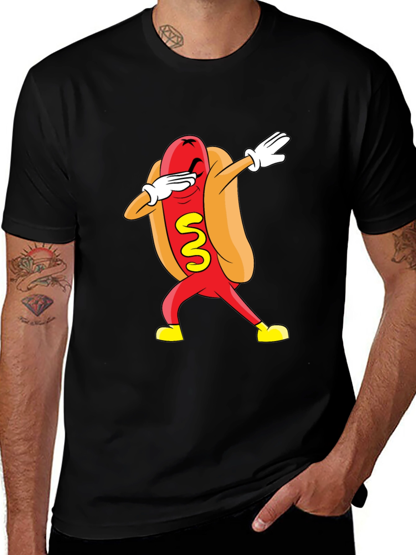 Variant 7 of Funny Dabbing Hot Dog Graphic T-Shirt - Black