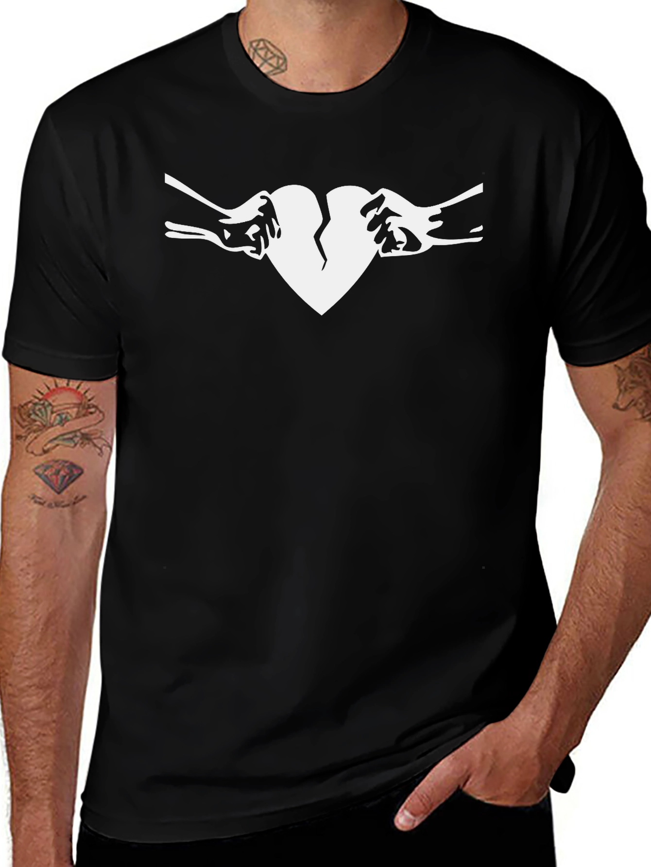 Variant 18 of Broken Heart Hands Graphic Tee - Black Cotton Casual T-Shirt