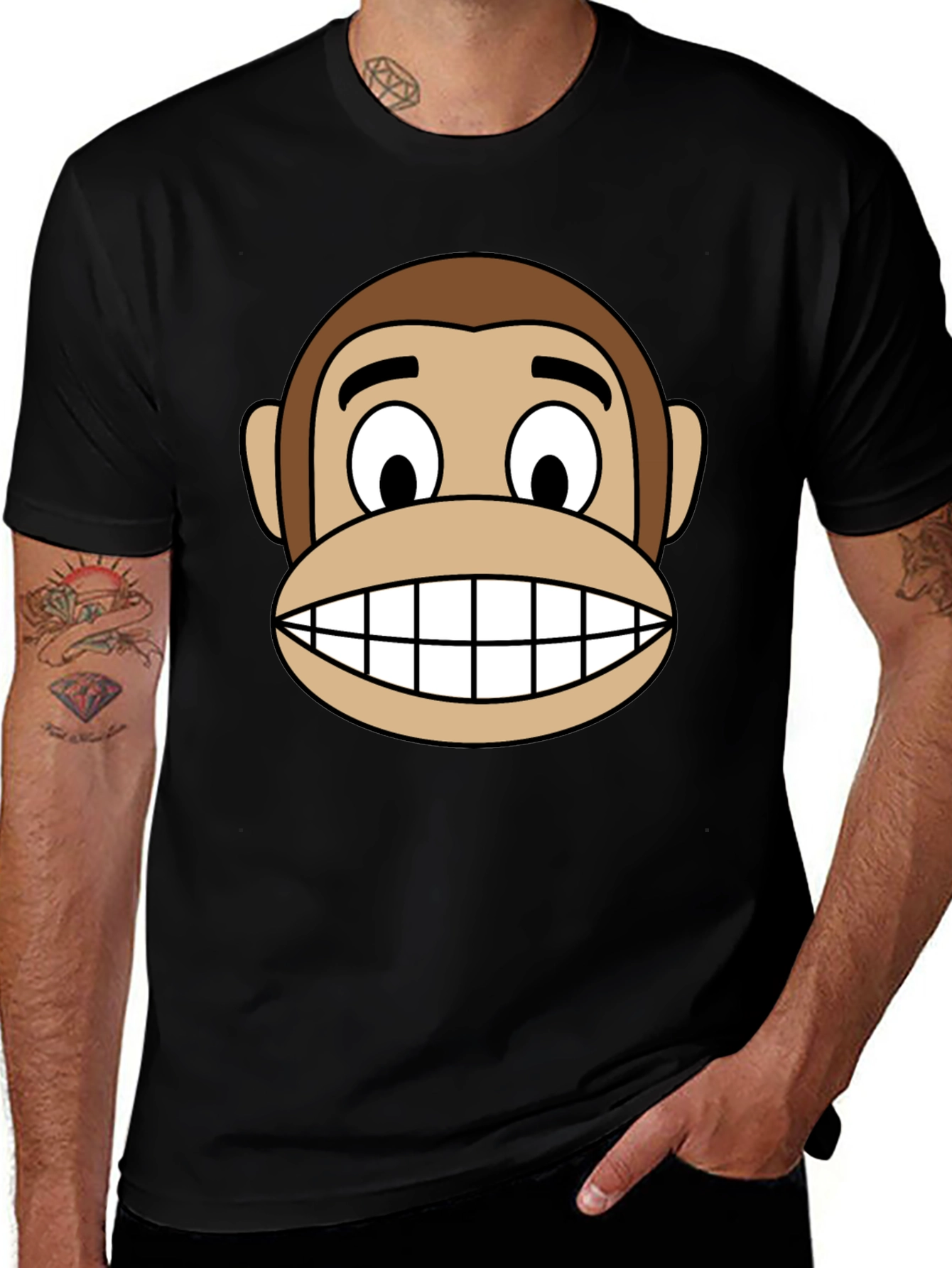 Variant 15 of Funny Monkey Face Graphic Tee - Black Cotton T-Shirt
