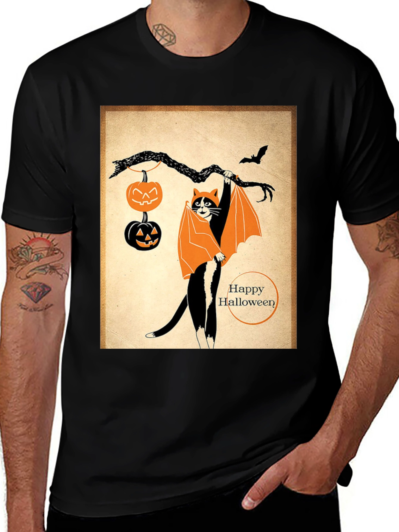 Variant 17 of Halloween Cat T-Shirt Bat Costume Pumpkins