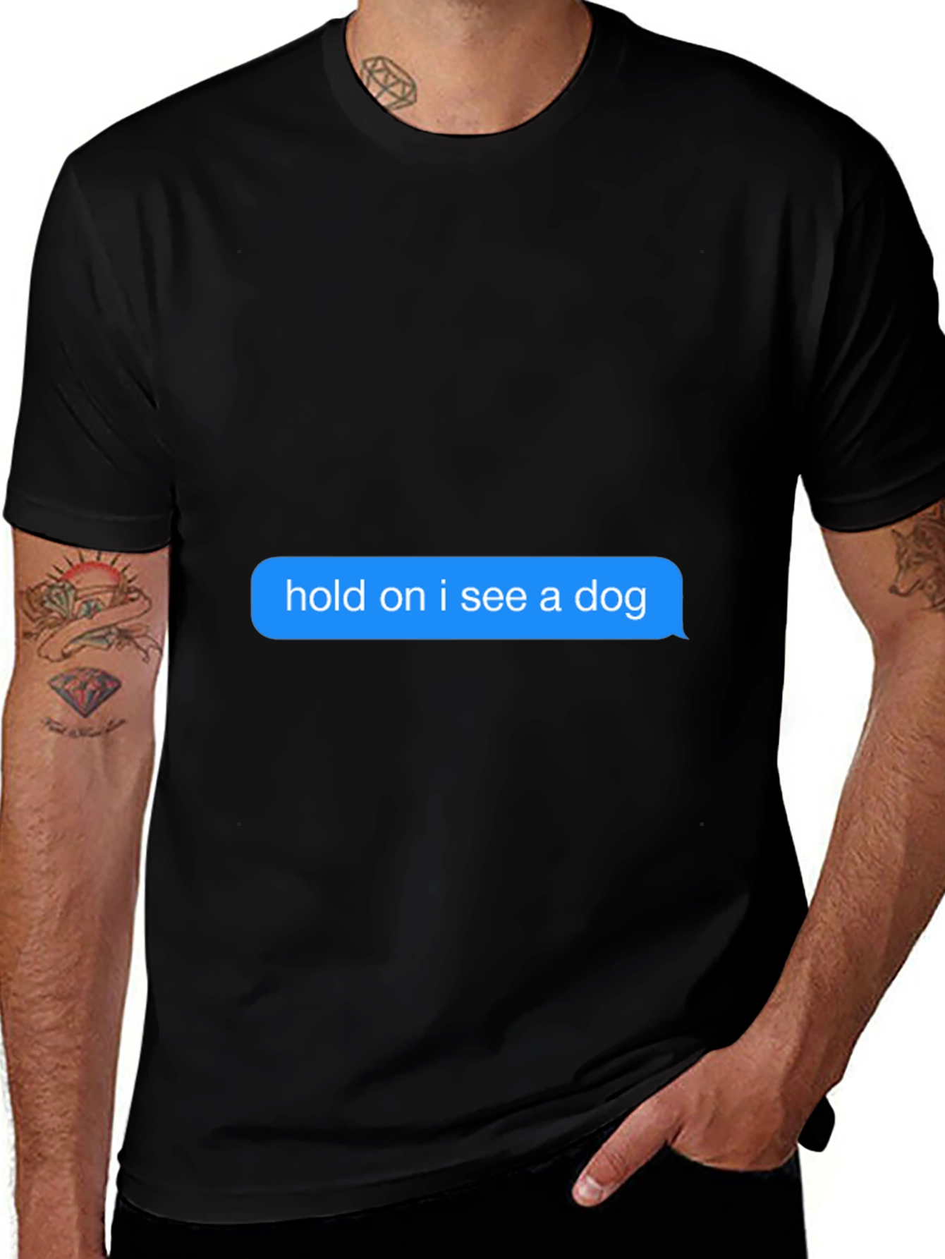 Variant 16 of Hold on I see a dog, Black T-Shirt