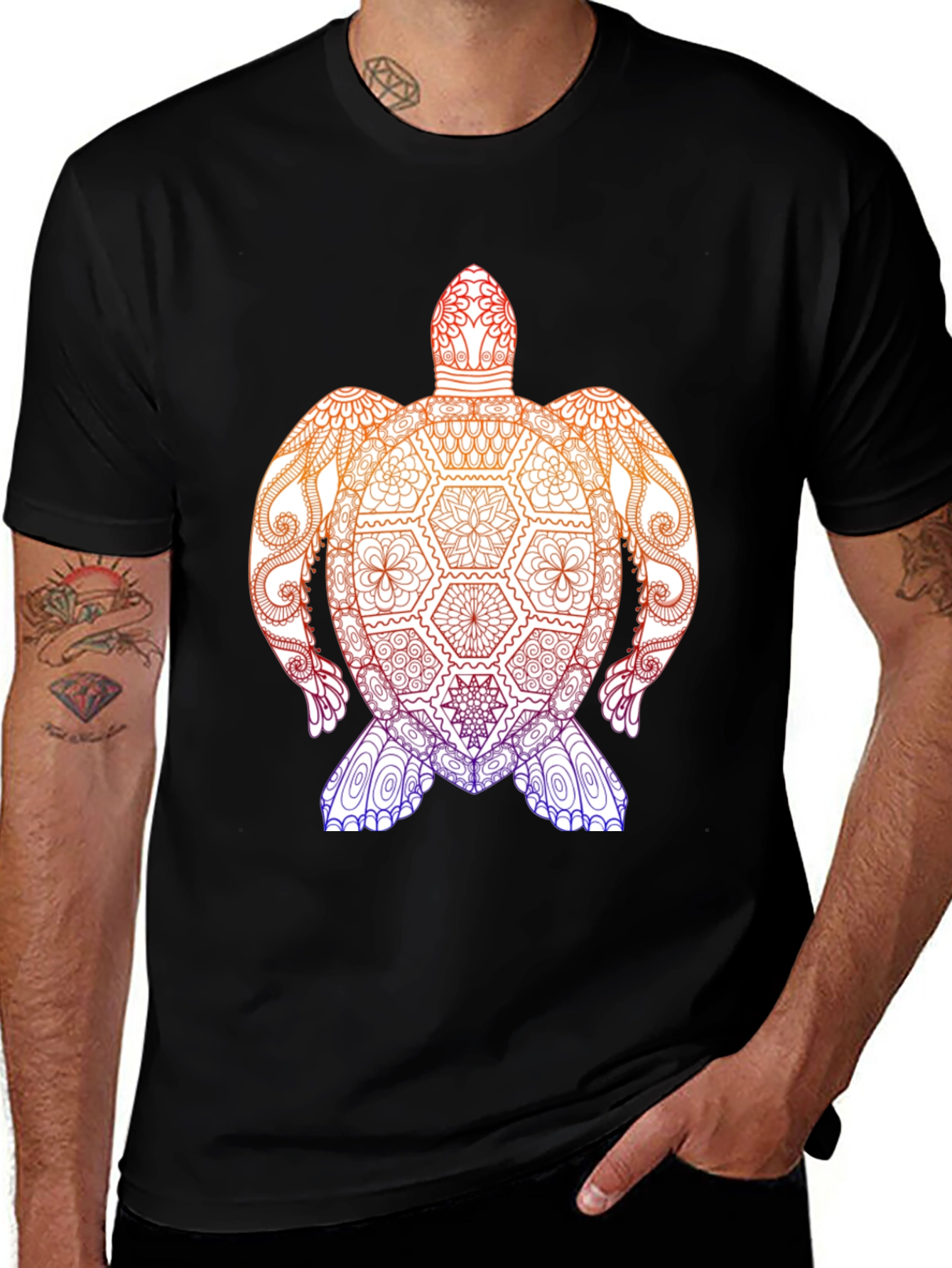 Variant 11 of Turtle Mandala Graphic Tee - Black