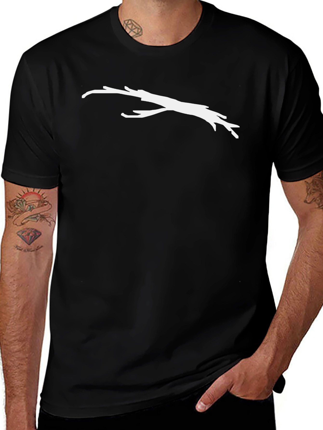 Variant 4 of Men's Black T-Shirt with White Branch Design