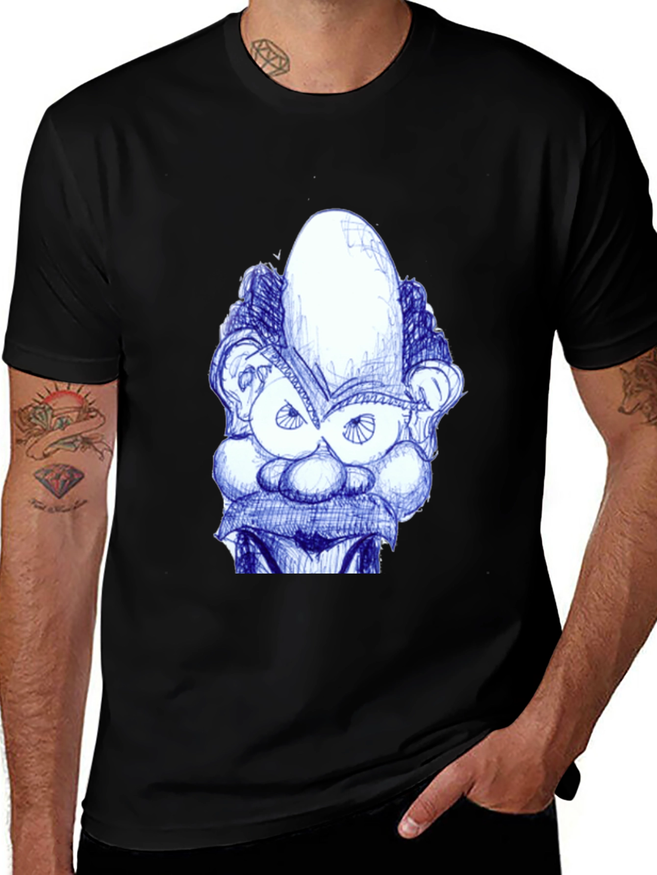 Variant 14 of Whimsical Cartoon Face Graphic Tee - Black