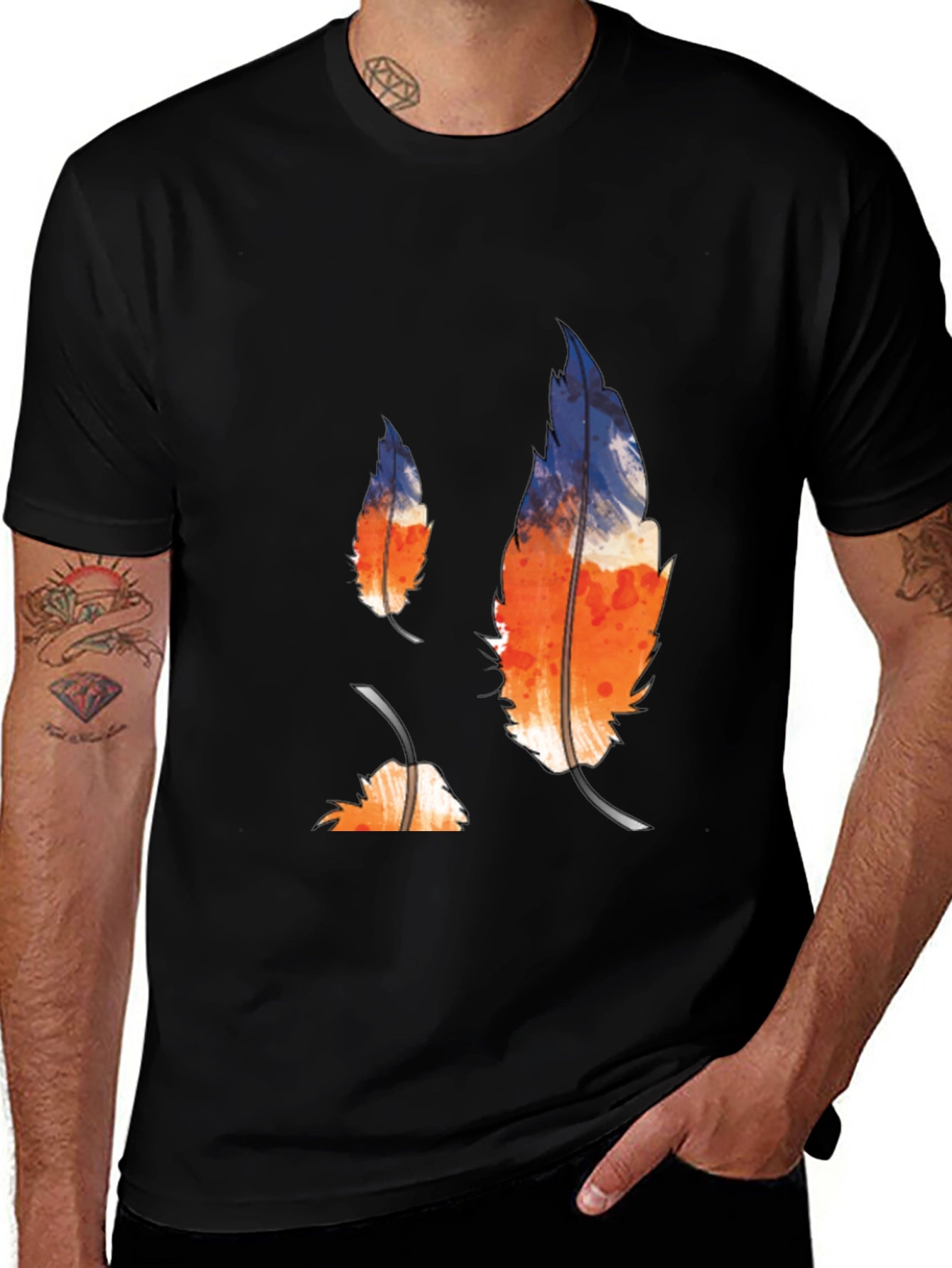 Variant 30 of Feather Graphic Black T-Shirt - Stylish Casual Wear