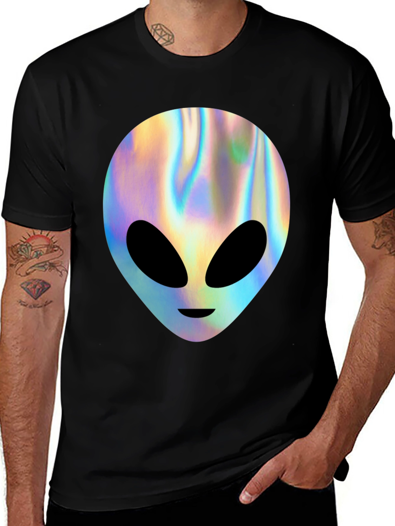 Variant 15 of Holographic Alien Graphic T-Shirt - Trendy Outer Space Tee