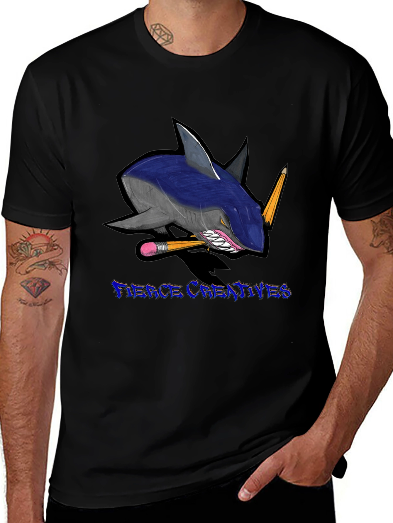 Variant 11 of Fierce Creatives Shark Graphic Tee - Black Cotton Blend
