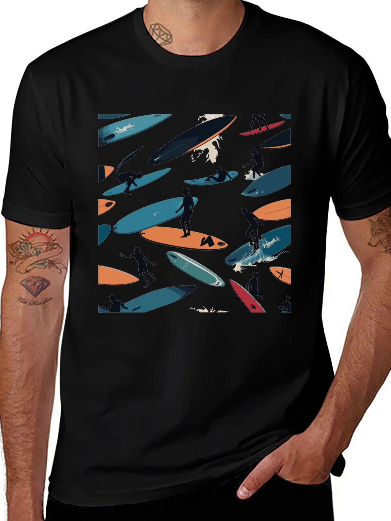 Variant 28 of Surfboard Pattern T-Shirt - Stylish Graphic Tee