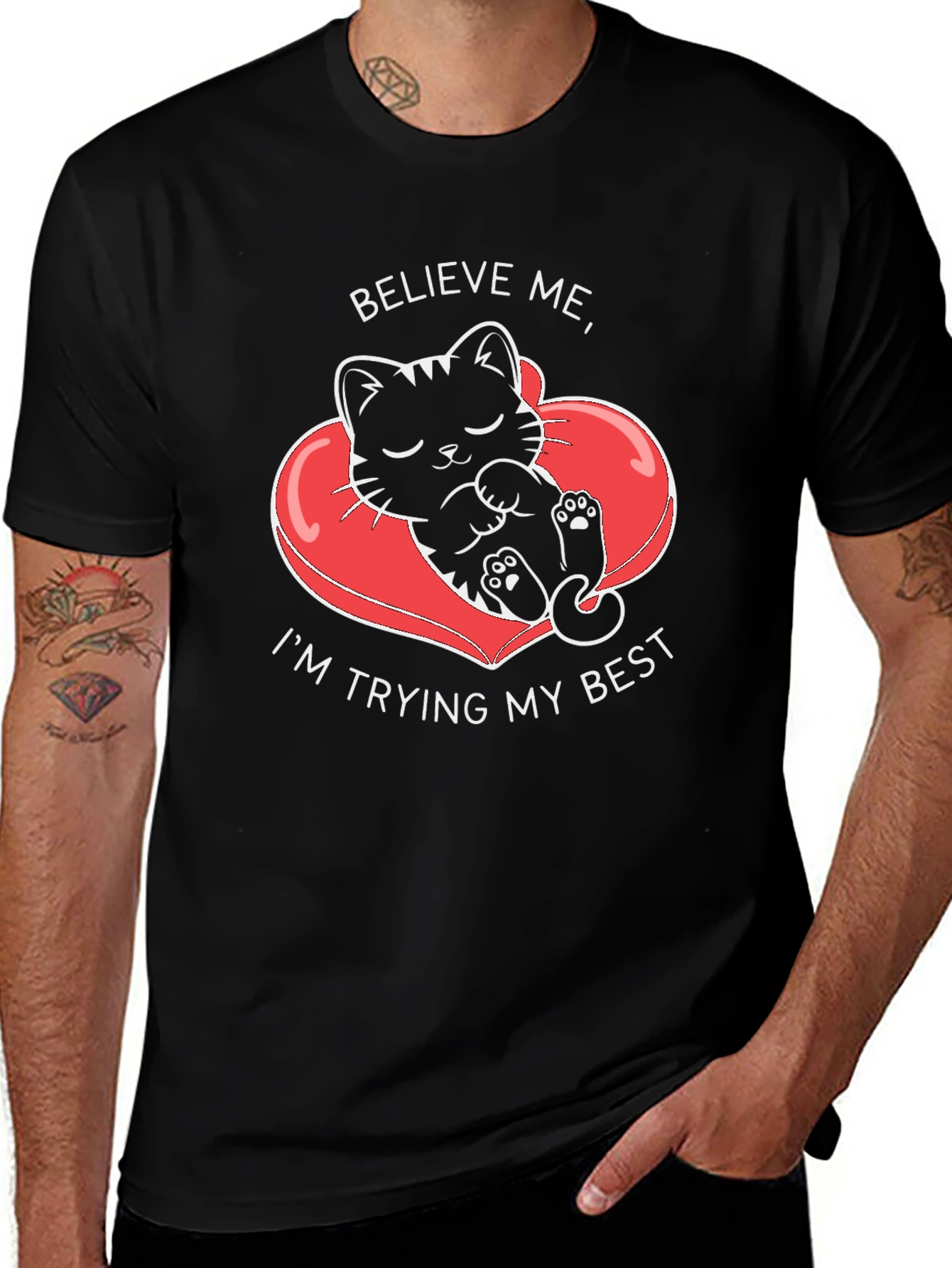 Variant 16 of Cute Cat "Believe Me" Graphic T-Shirt