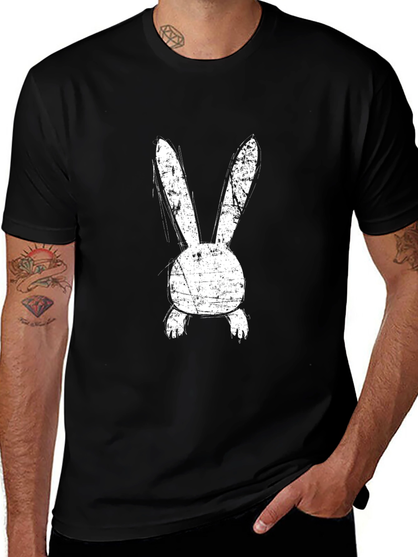 Variant 15 of Distressed Bunny Back Print Black T-Shirt