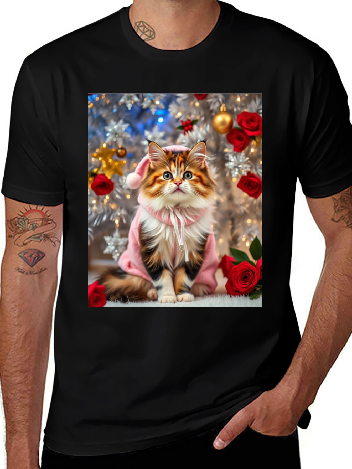 Variant 22 of Festive Feline T-Shirt: Holiday Cat Design