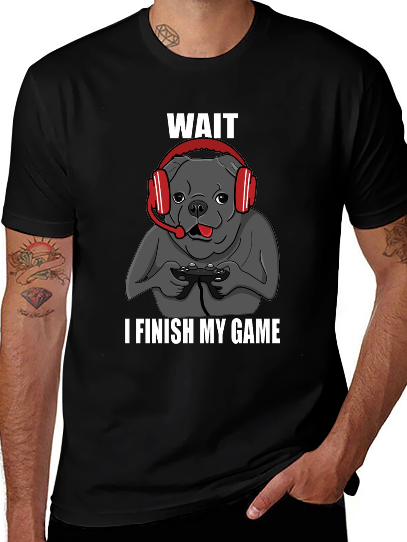 Variant 8 of Gamer Bulldog Graphic Tee - Wait, I Finish My Game!