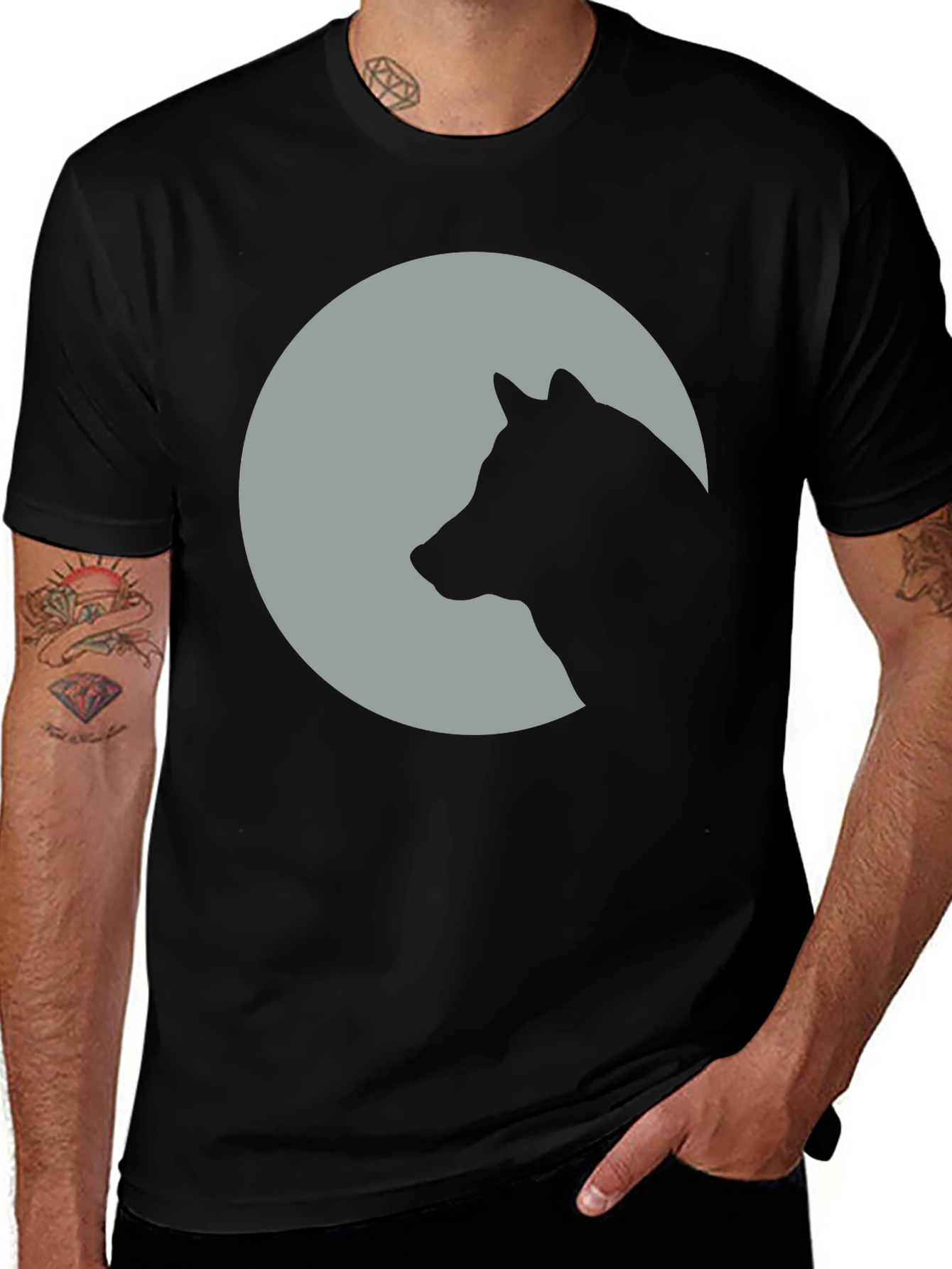 Variant 26 of Wolf Silhouette Moon Graphic Tee - Men's Black T-Shirt