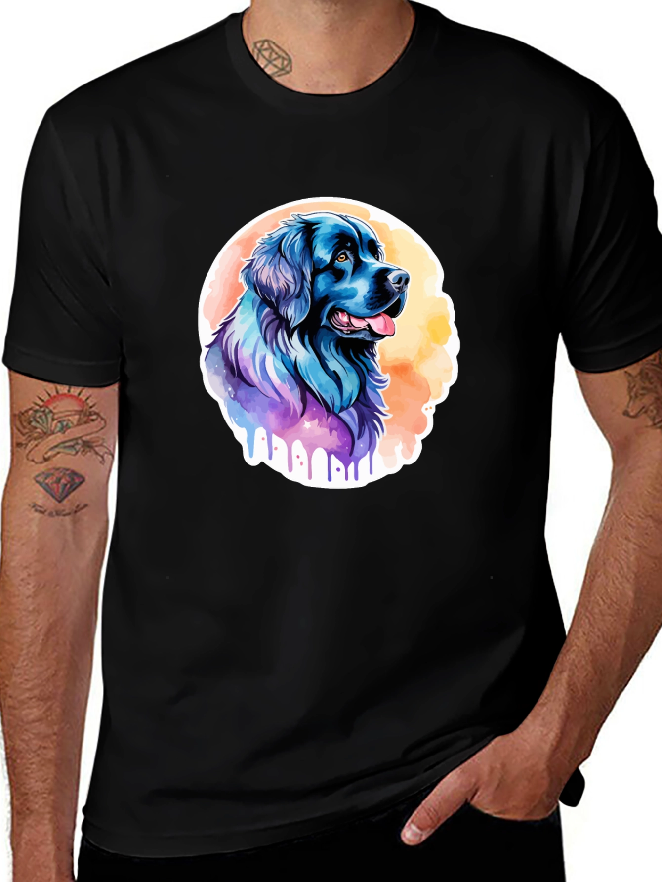 Variant 20 of Watercolor Dog Graphic Black T-Shirt