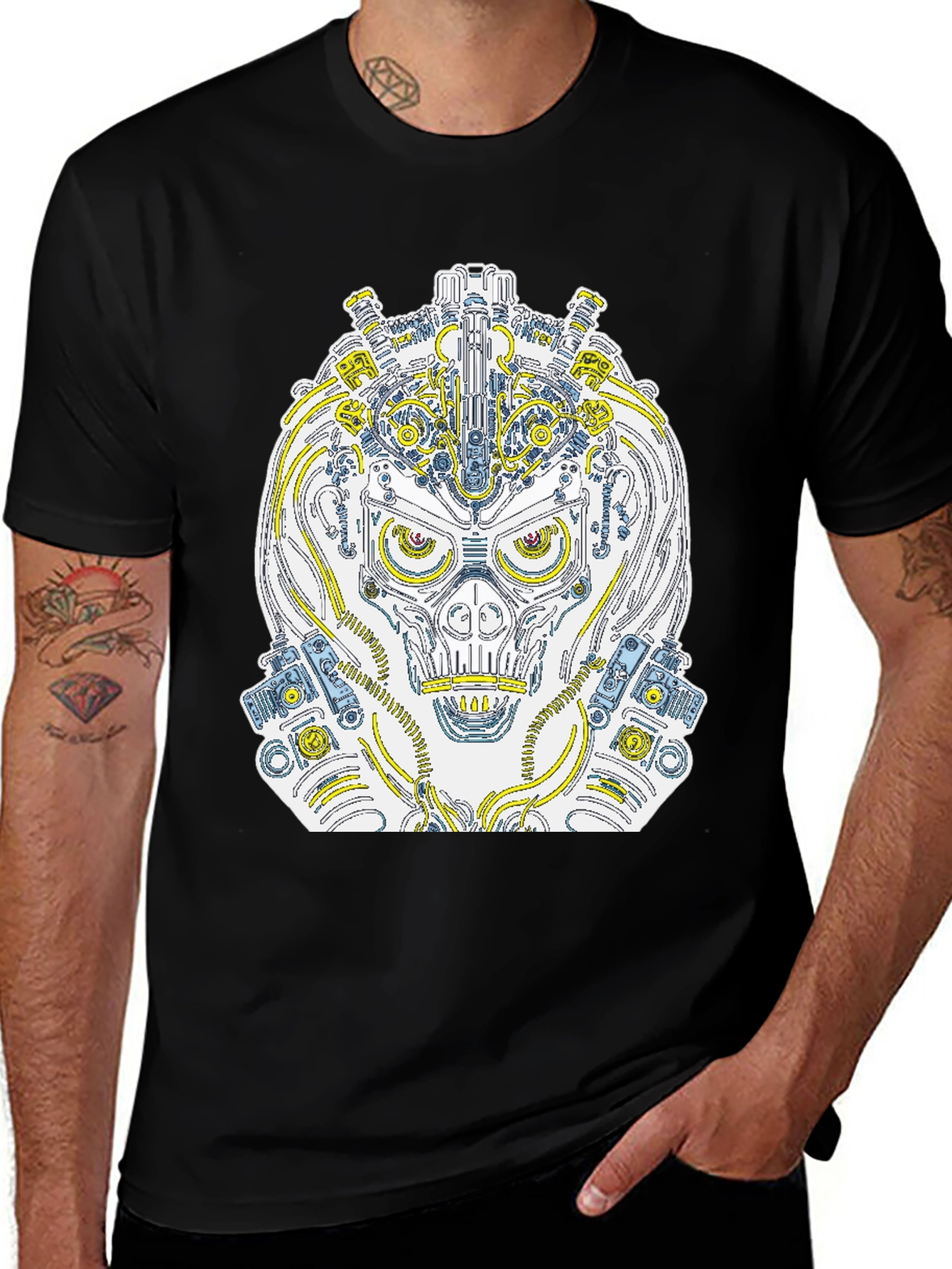 Variant 11 of Mechanical Skull Graphic Black T-Shirt