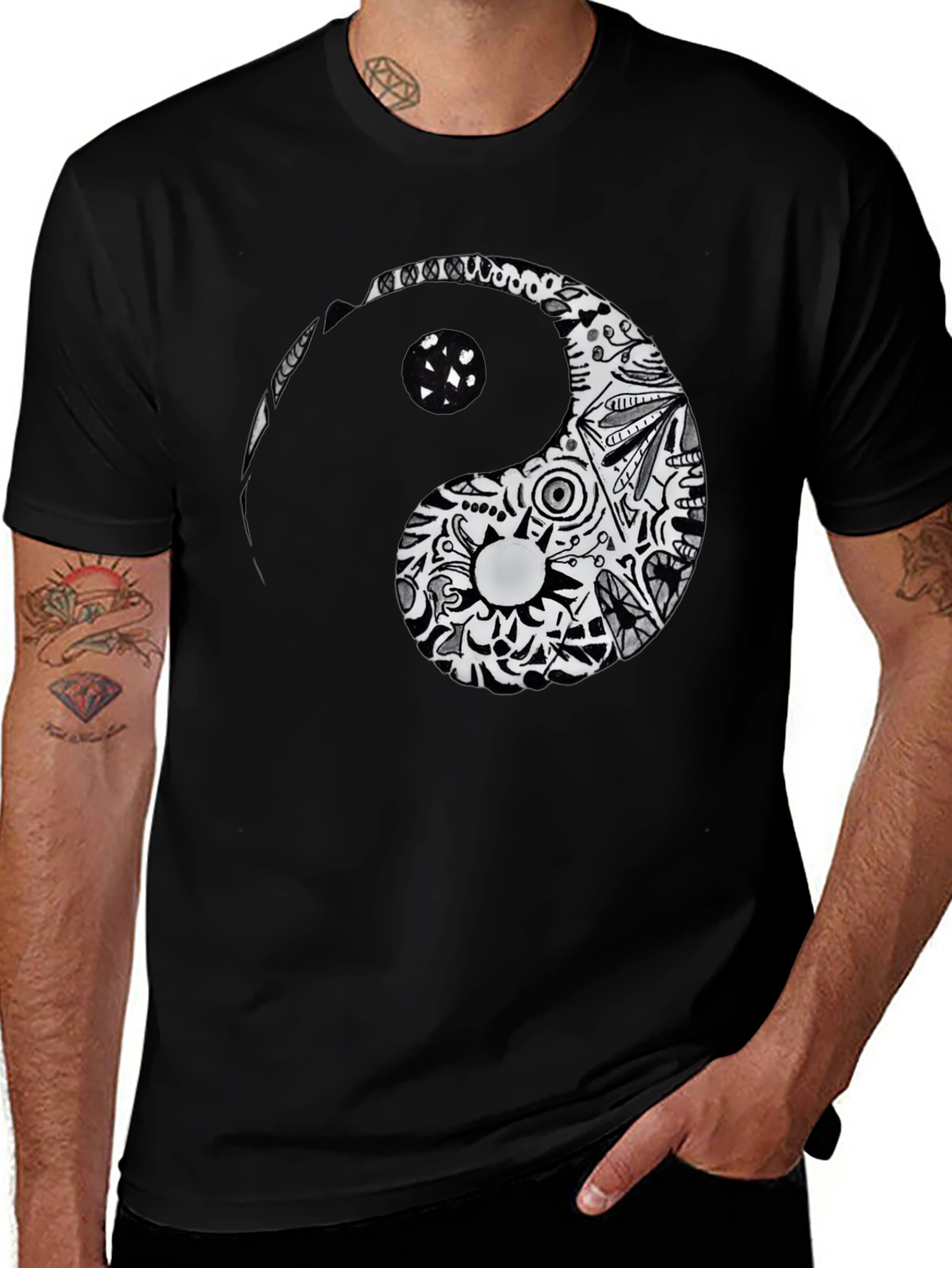 Variant 12 of Yin Yang Graphic Tee - Black Cotton Blend Casual T-Shirt