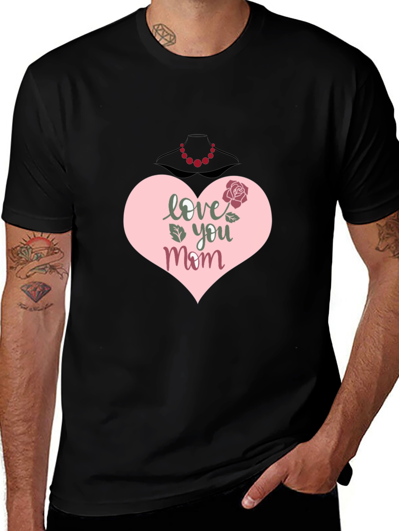 Variant 10 of Love You Mom T-Shirt - Heart & Rose Design