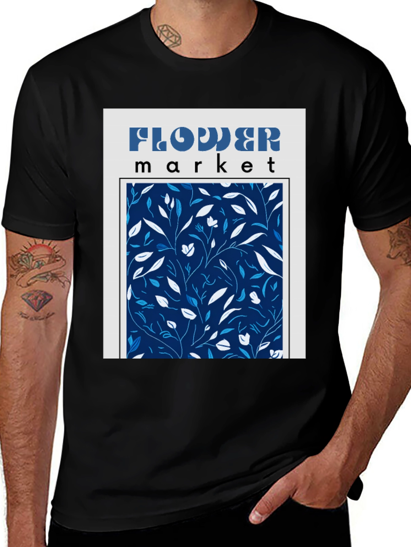 Flower Market Graphic Print Black T-Shirt