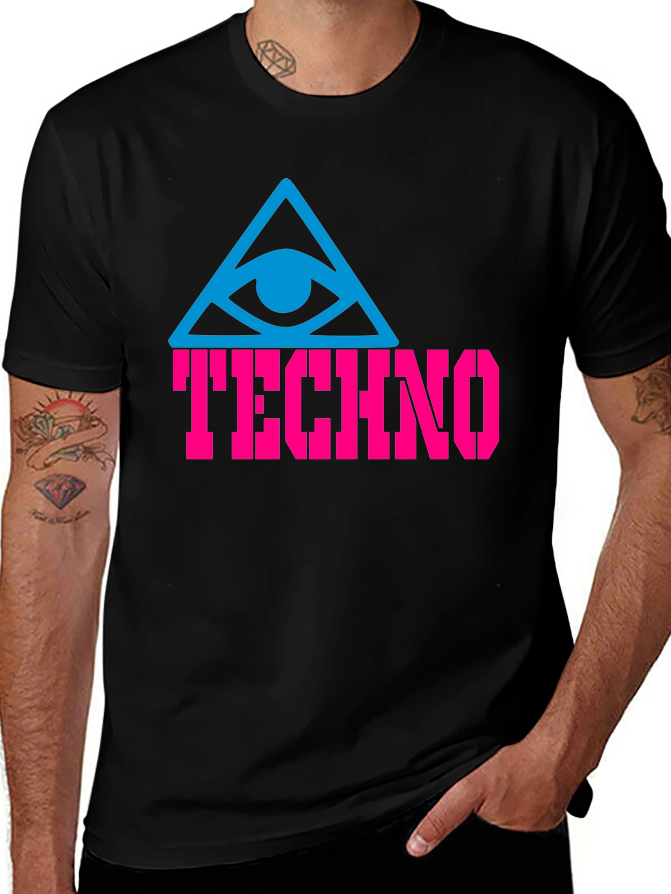 Variant 7 of Techno Eye T-Shirt - Black Cotton Graphic Tee