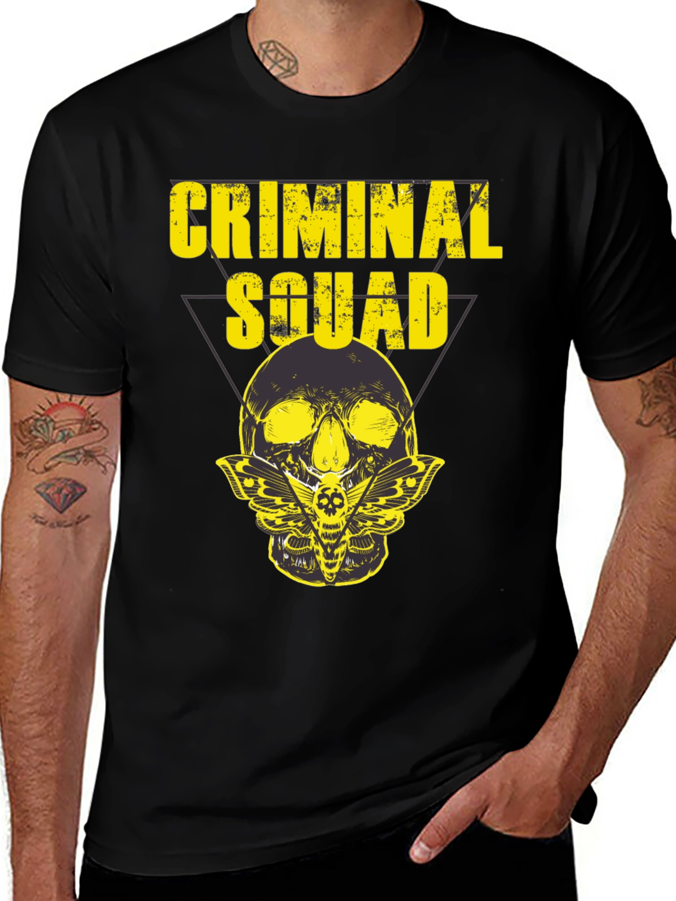 Variant 7 of Criminal Squad Graphic T-Shirt - Skull & Moth Design
