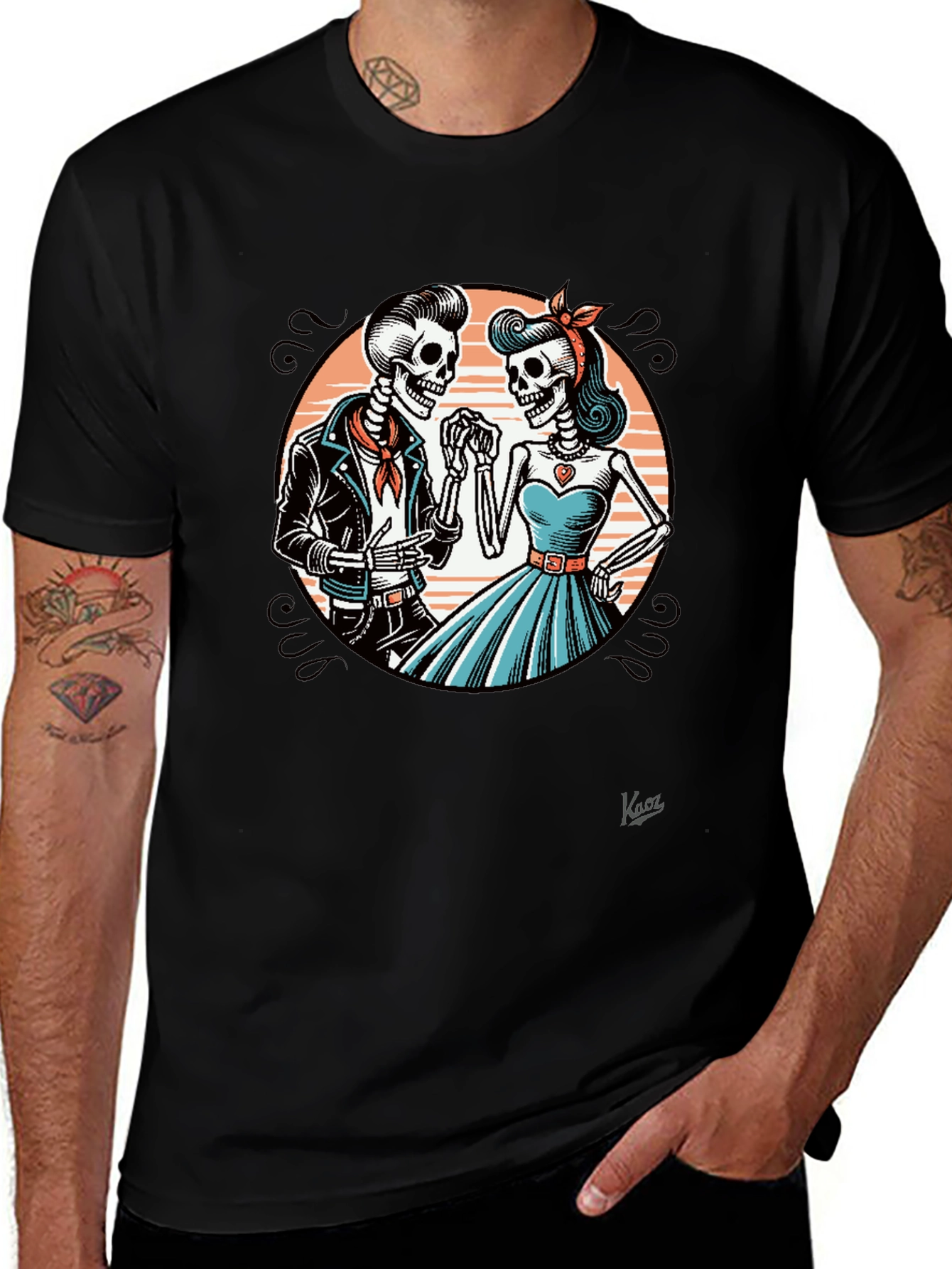 Variant 9 of Rockabilly Skeleton Couple Graphic Tee