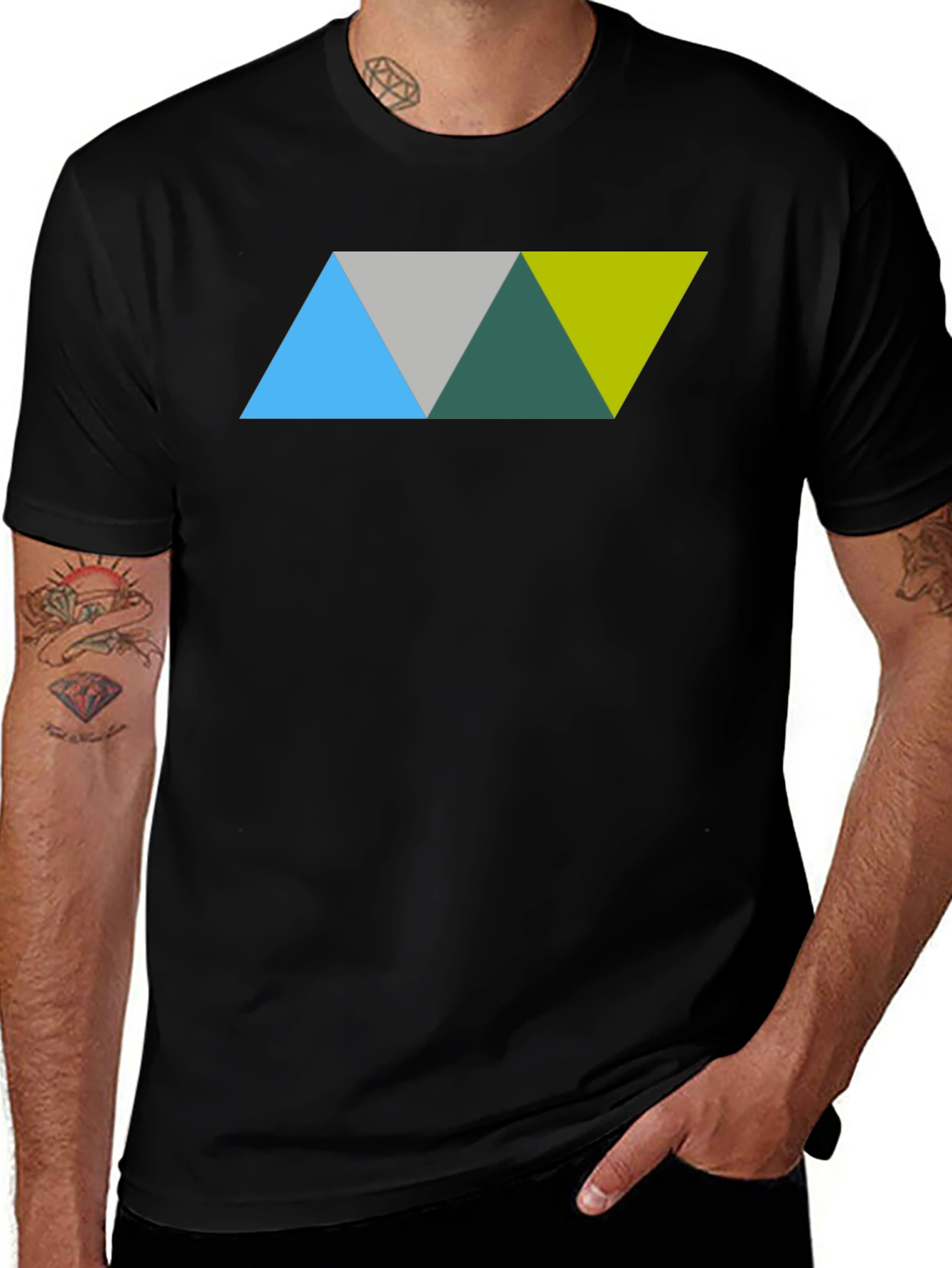Variant 14 of Geometric Triangle Design Black T-Shirt