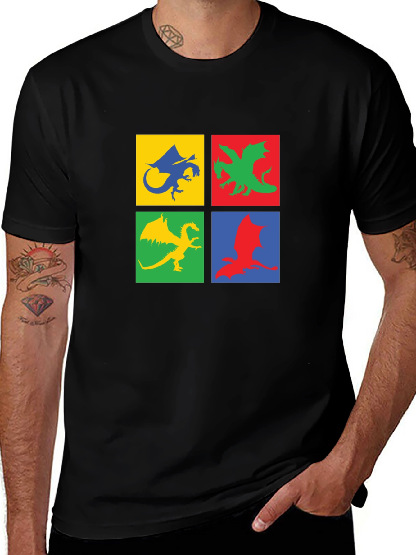 Dragon Squares Graphic Black T-Shirt