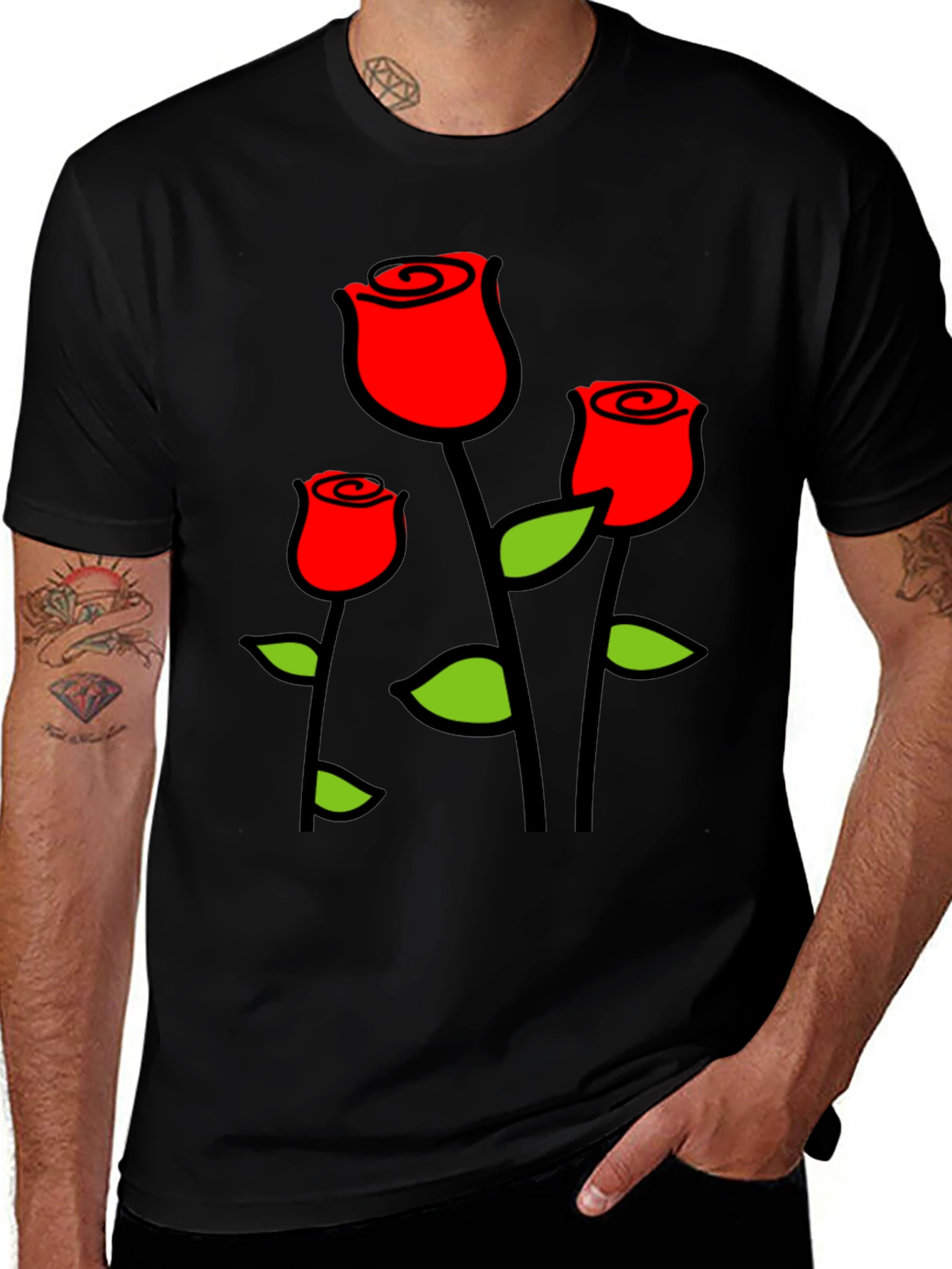 Variant 4 of Black T-Shirt with Red Roses Graphic Print