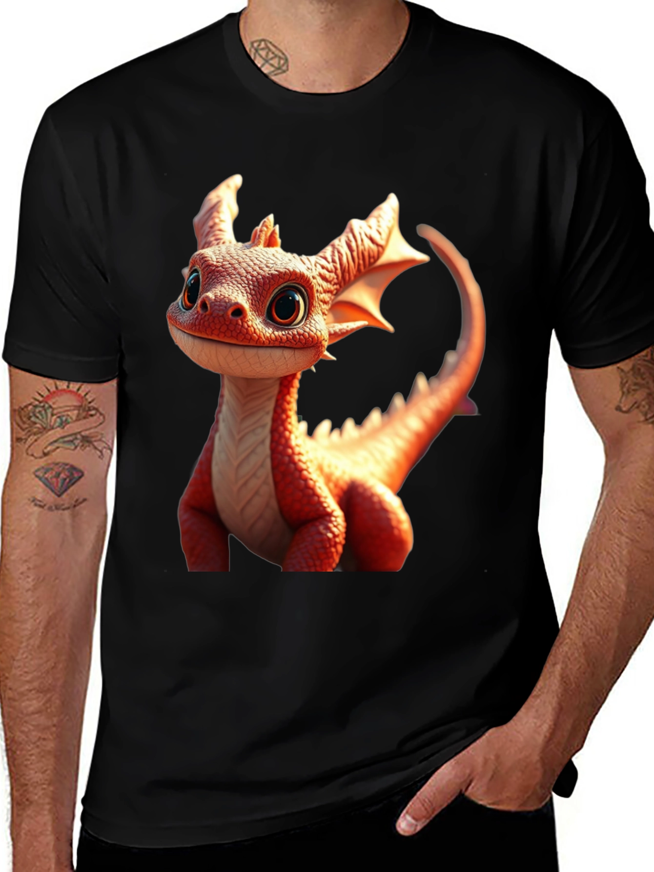 Variant 17 of Cute Dragon Graphic Tee - Black Cotton Comfort