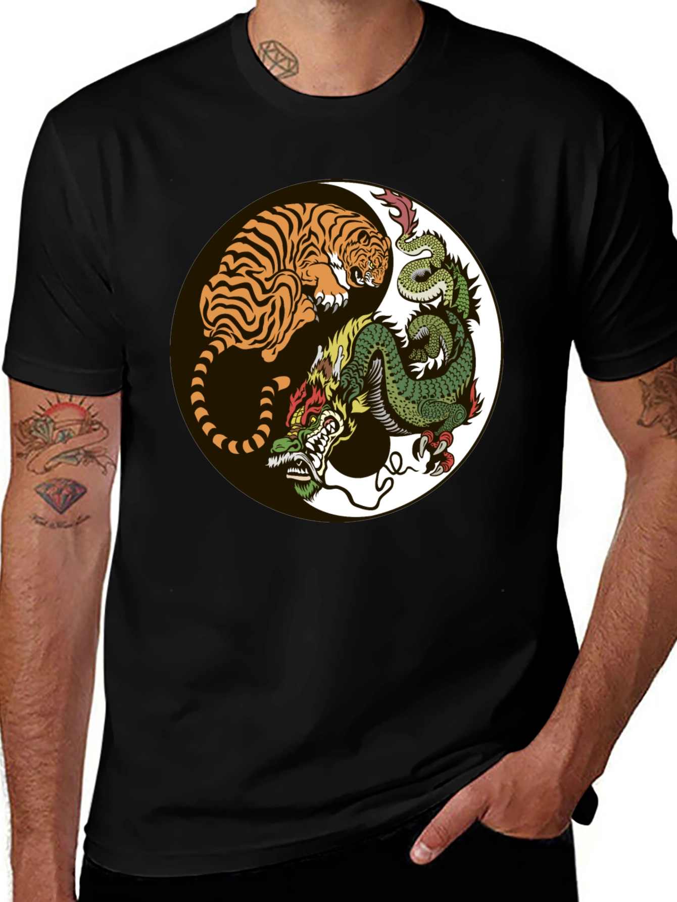 Variant 20 of Yin Yang Tiger Dragon Graphic Tee - Balance & Style