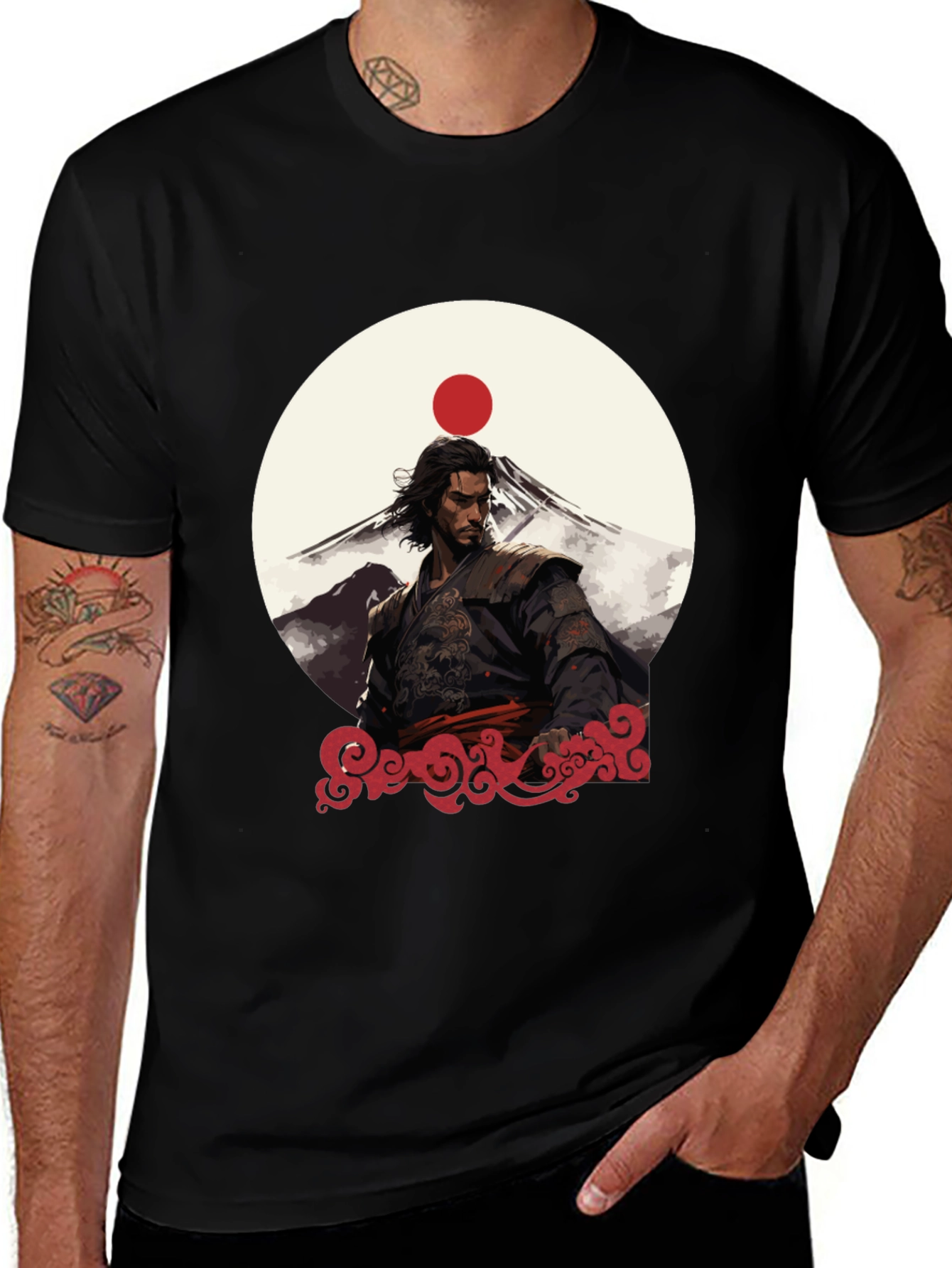 Variant 29 of Samurai Sunset Graphic Tee - Black