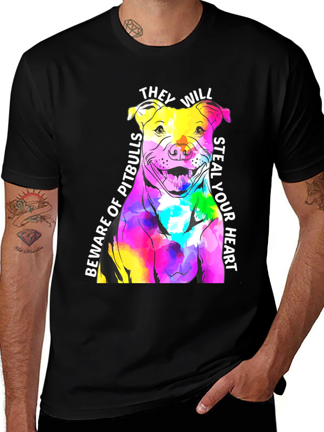 Pitbull Colorful Dog T-Shirt - Beware of Pitbulls