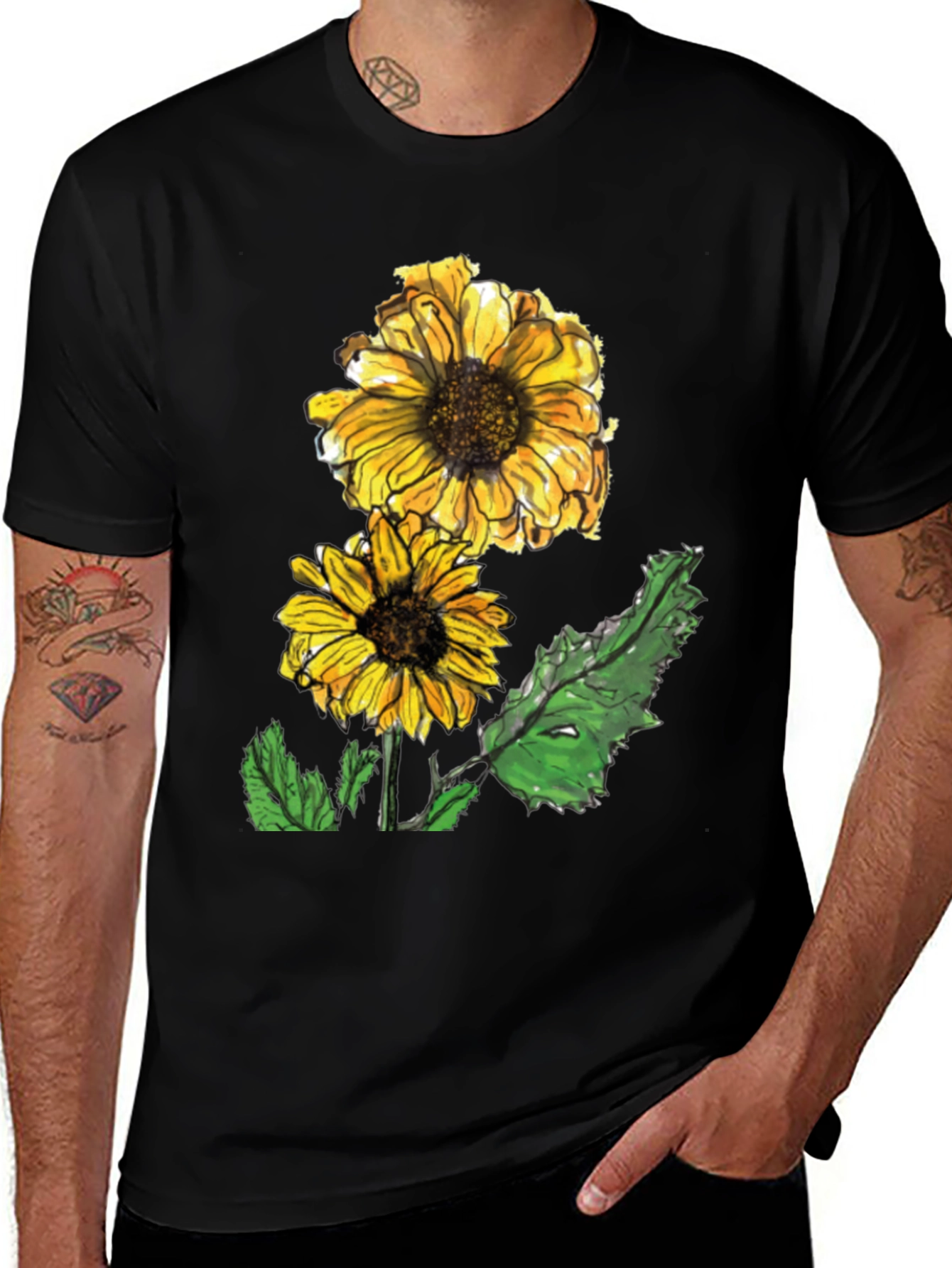 Variant 14 of Sunflower Graphic Tee - Casual Black T-Shirt