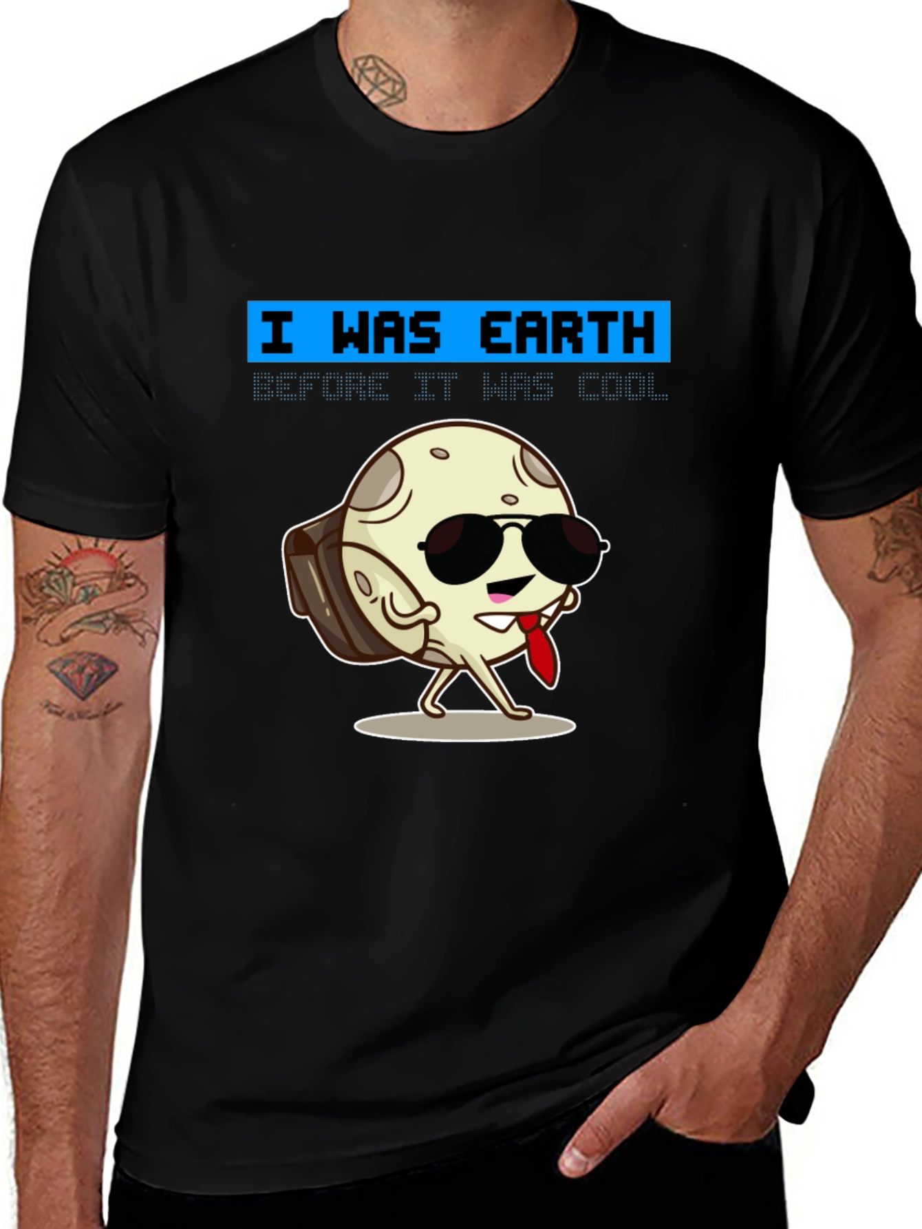 Black Cool Moon T-Shirt - I Was Earth Before It Was Cool! main image