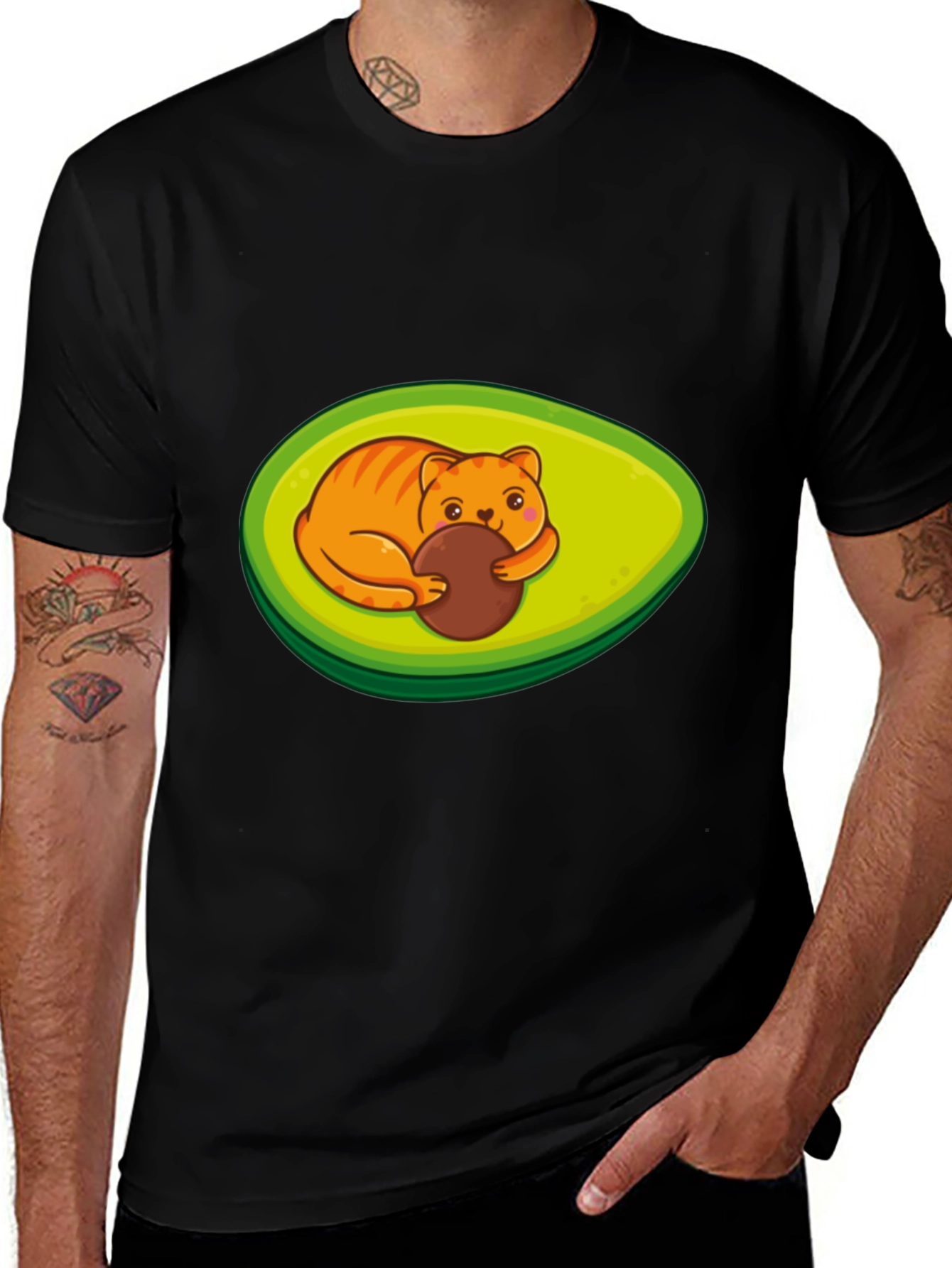Variant 4 of Avocado Cat Graphic T-Shirt - Cute Novelty Tee