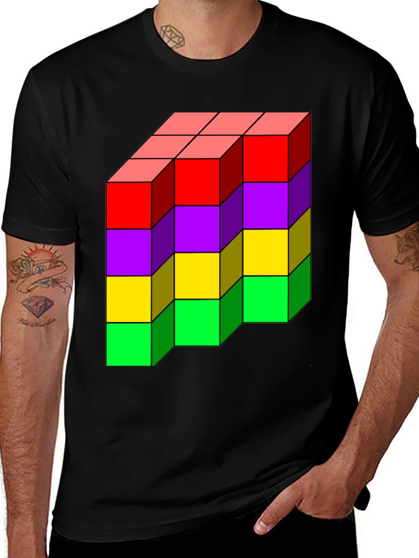 Variant 9 of Optical Illusion Cube Graphic Tee - Black