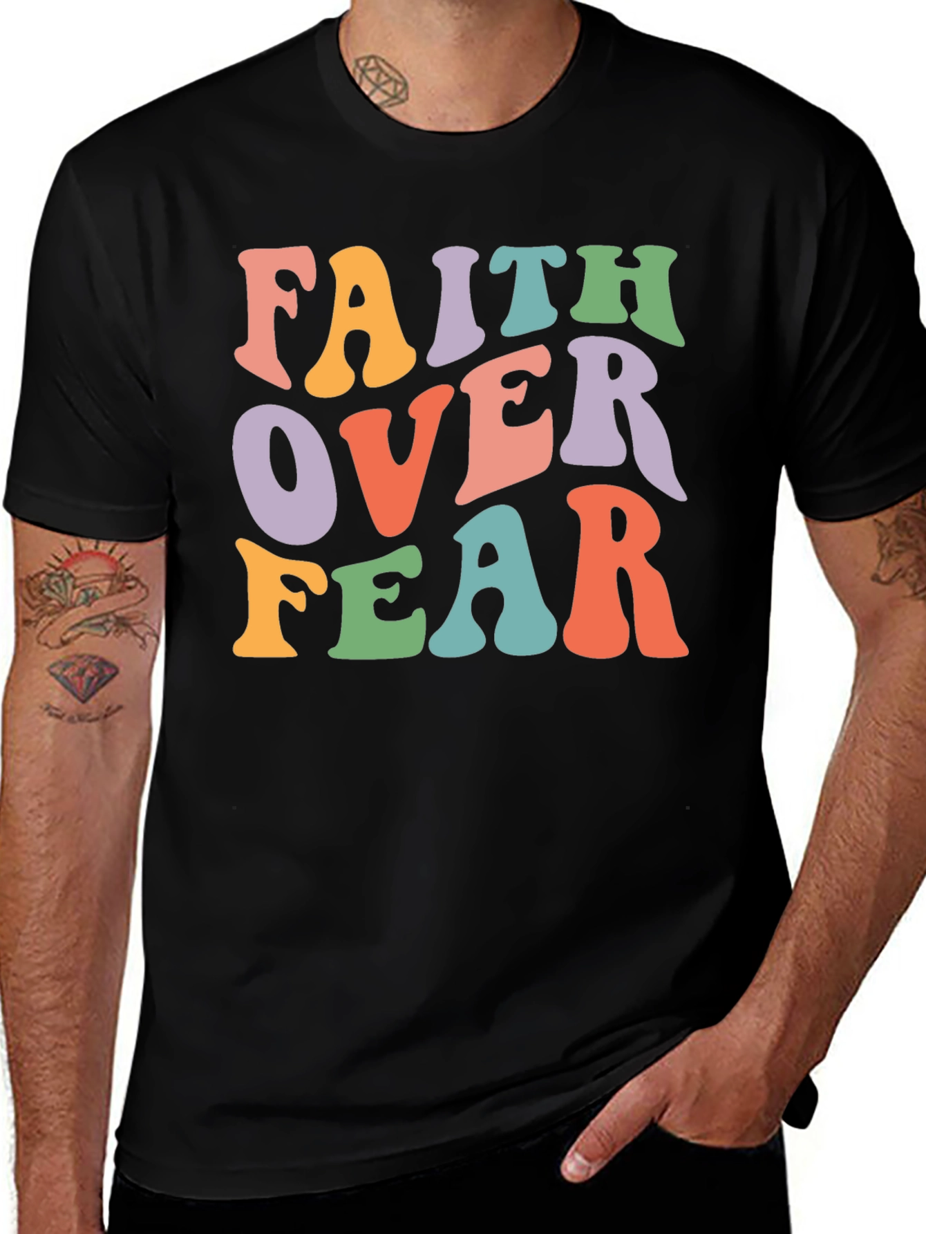 Variant 27 of Faith Over Fear Graphic Tee - Retro Style