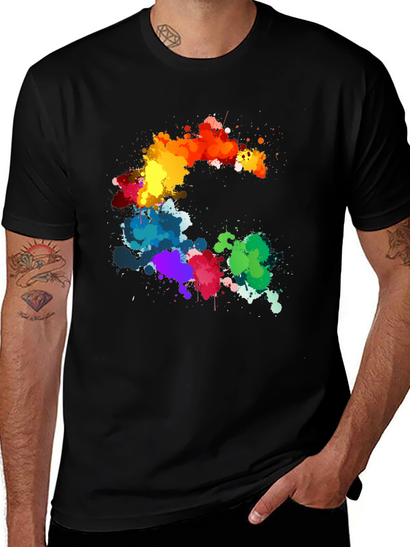 Black Rainbow Splatter Graphic Black T-Shirt main image