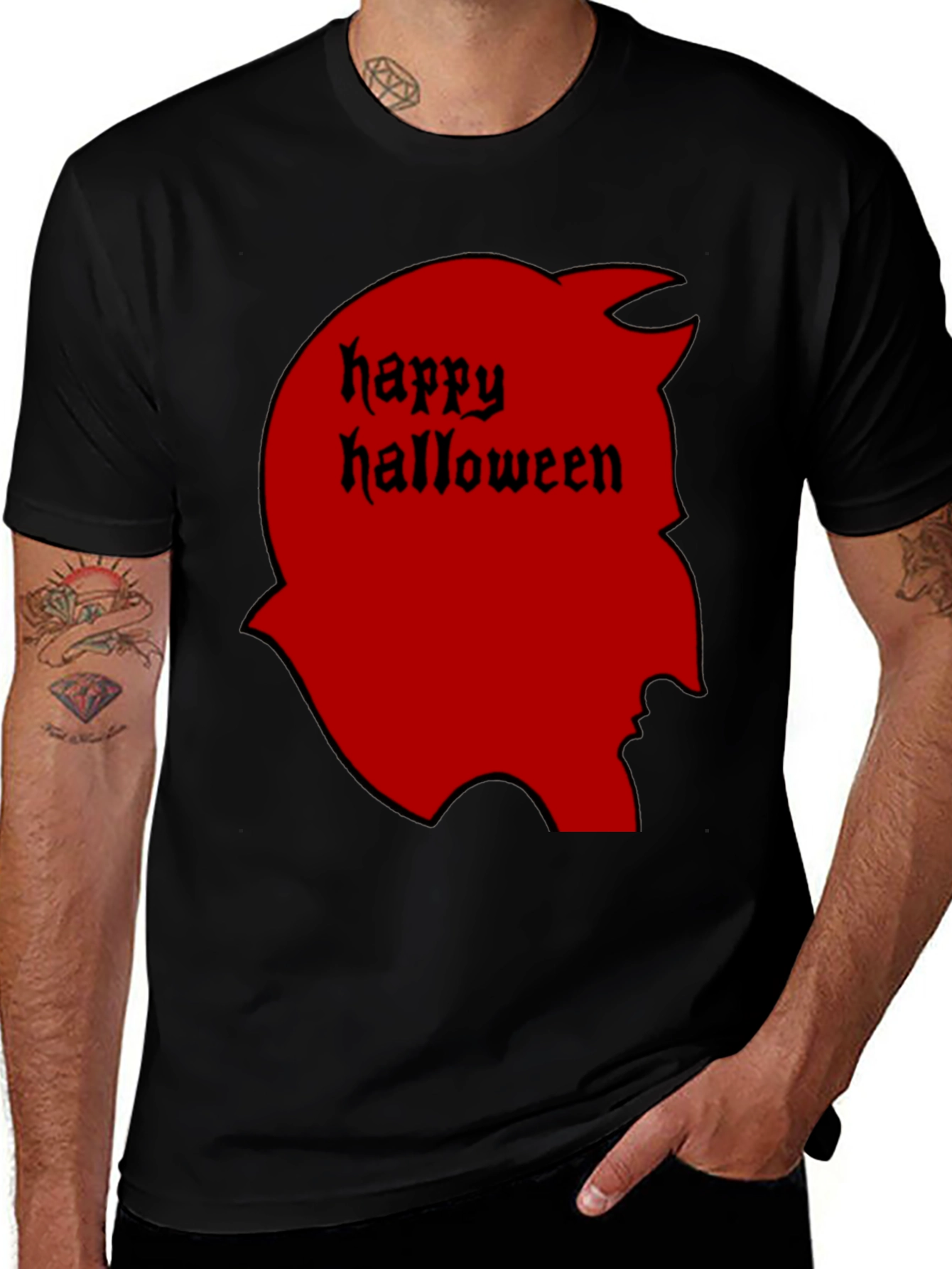 Variant 29 of Happy Halloween Devil Profile Black T-Shirt