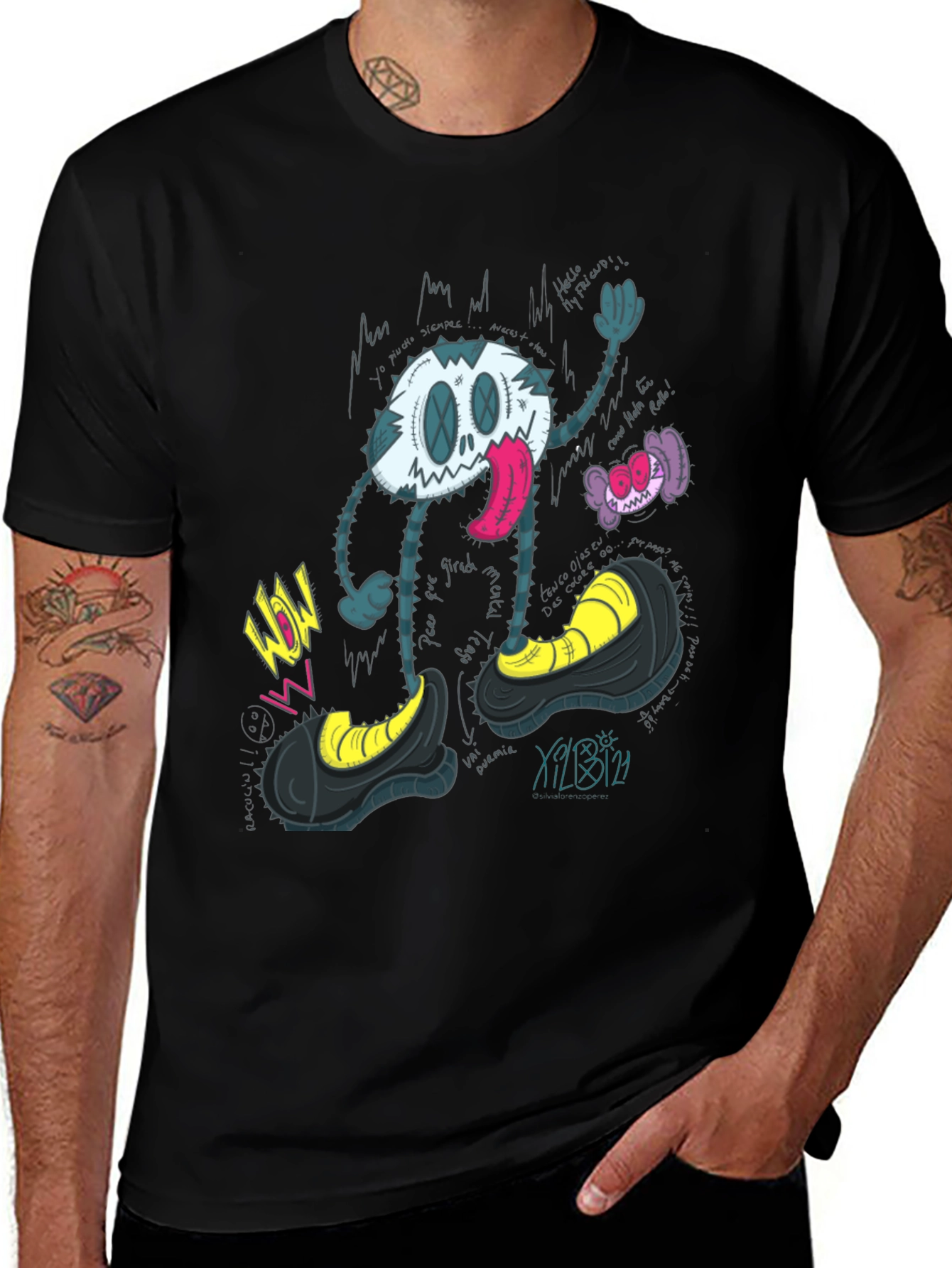 Black Cartoon Character Graphic Print T-Shirt main image