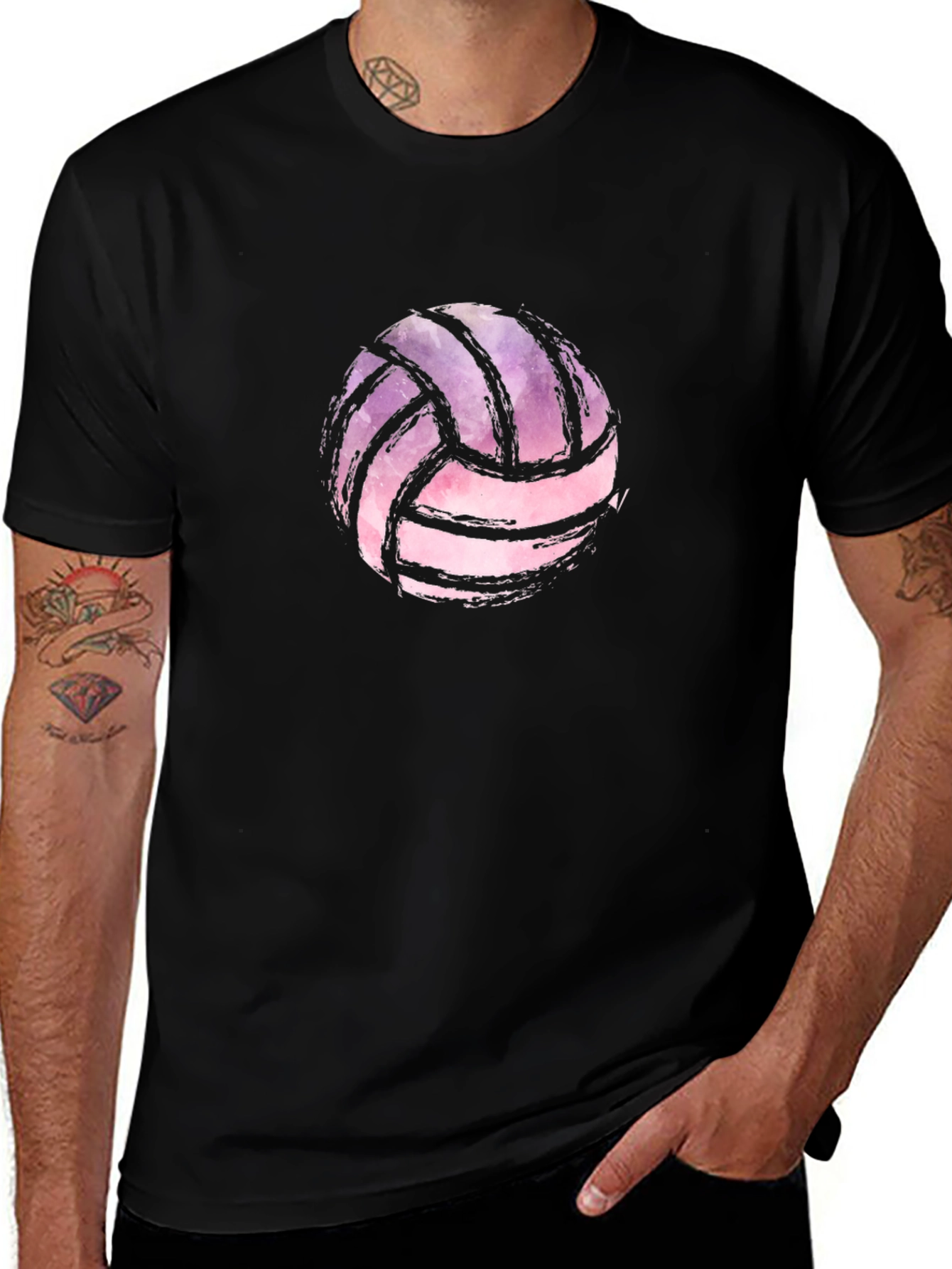 Variant 6 of Watercolor Volleyball Graphic Black T-Shirt