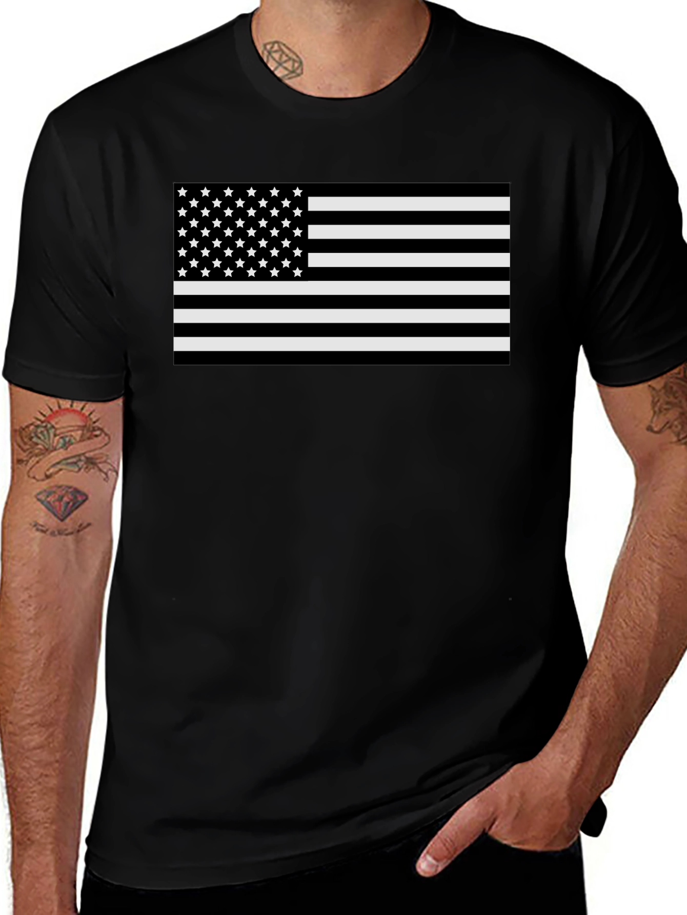 Monochrome American Flag Graphic T-Shirt