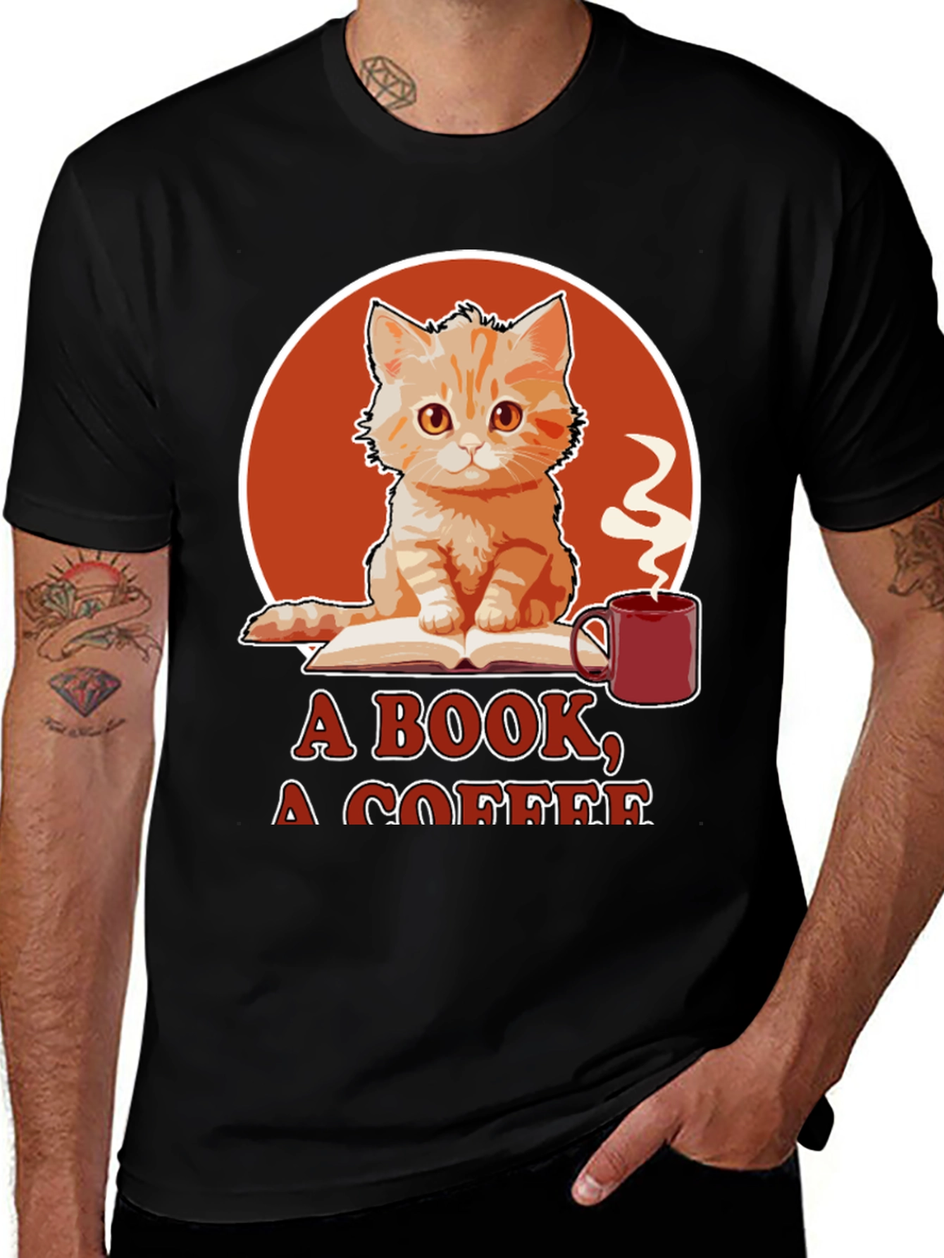 Variant 3 of Cat Book Coffee Graphic Tee
