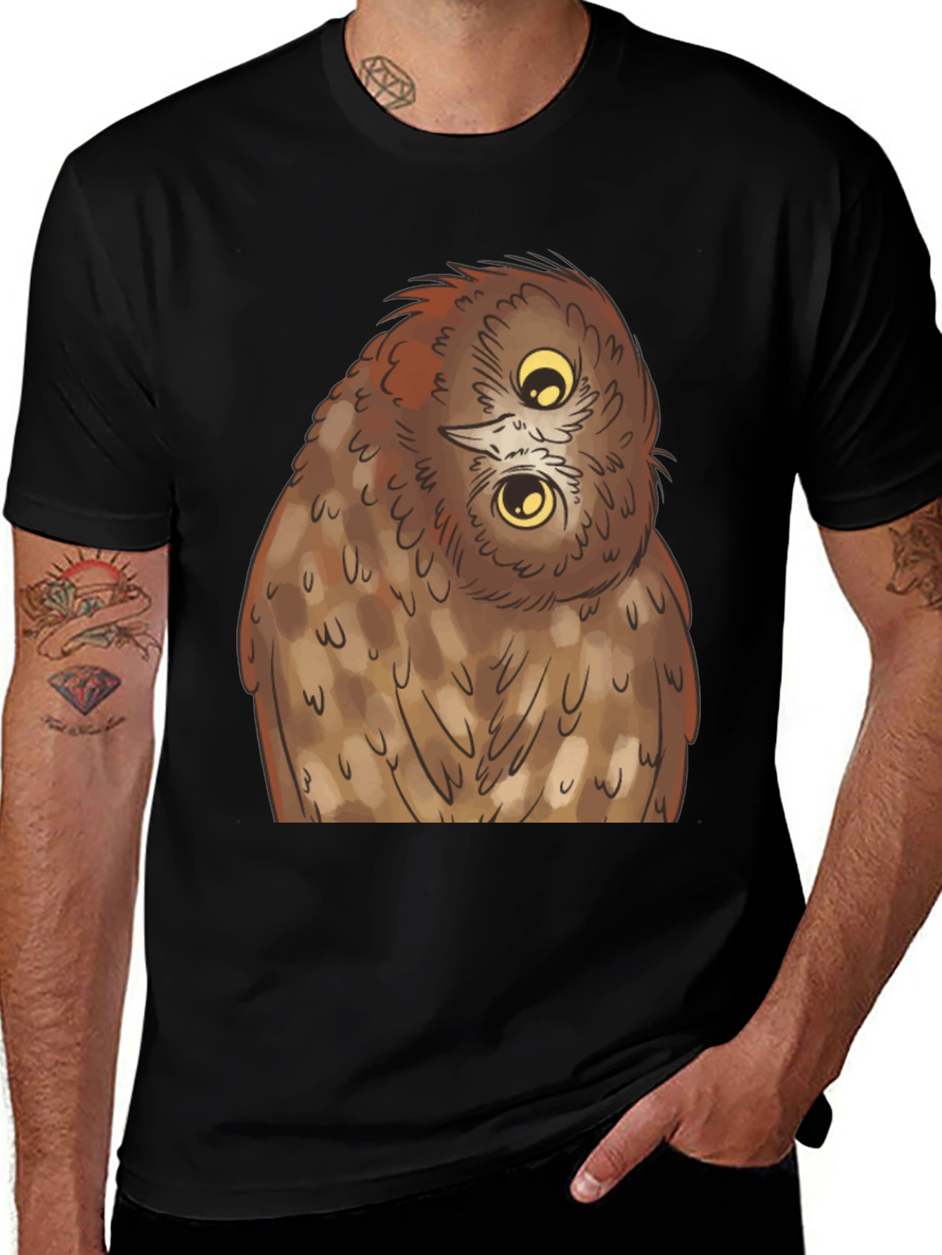 Variant 29 of Owl Graphic Tee - Quirky Black T-Shirt