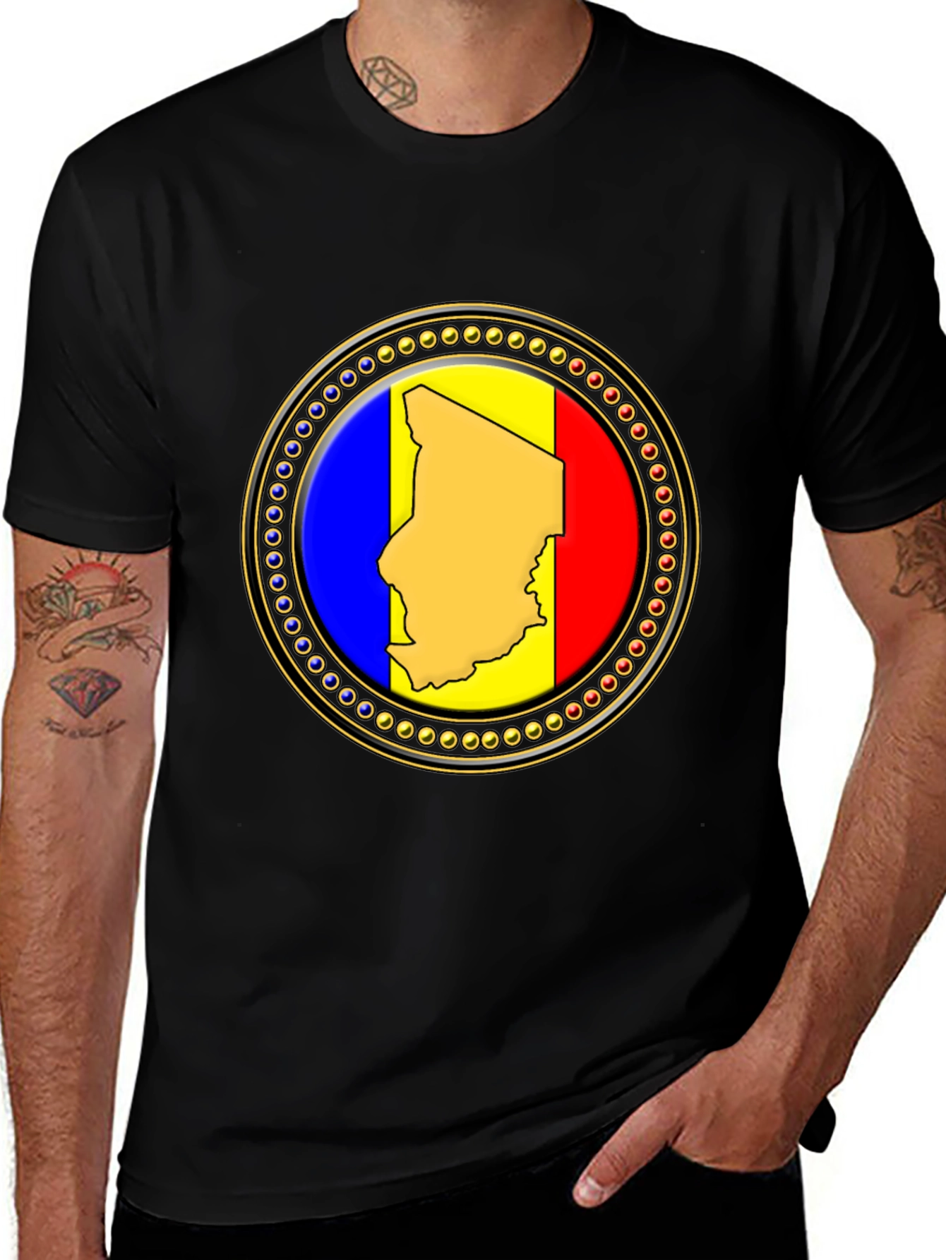 Chad Flag Map T-Shirt - Round Patriotic Design